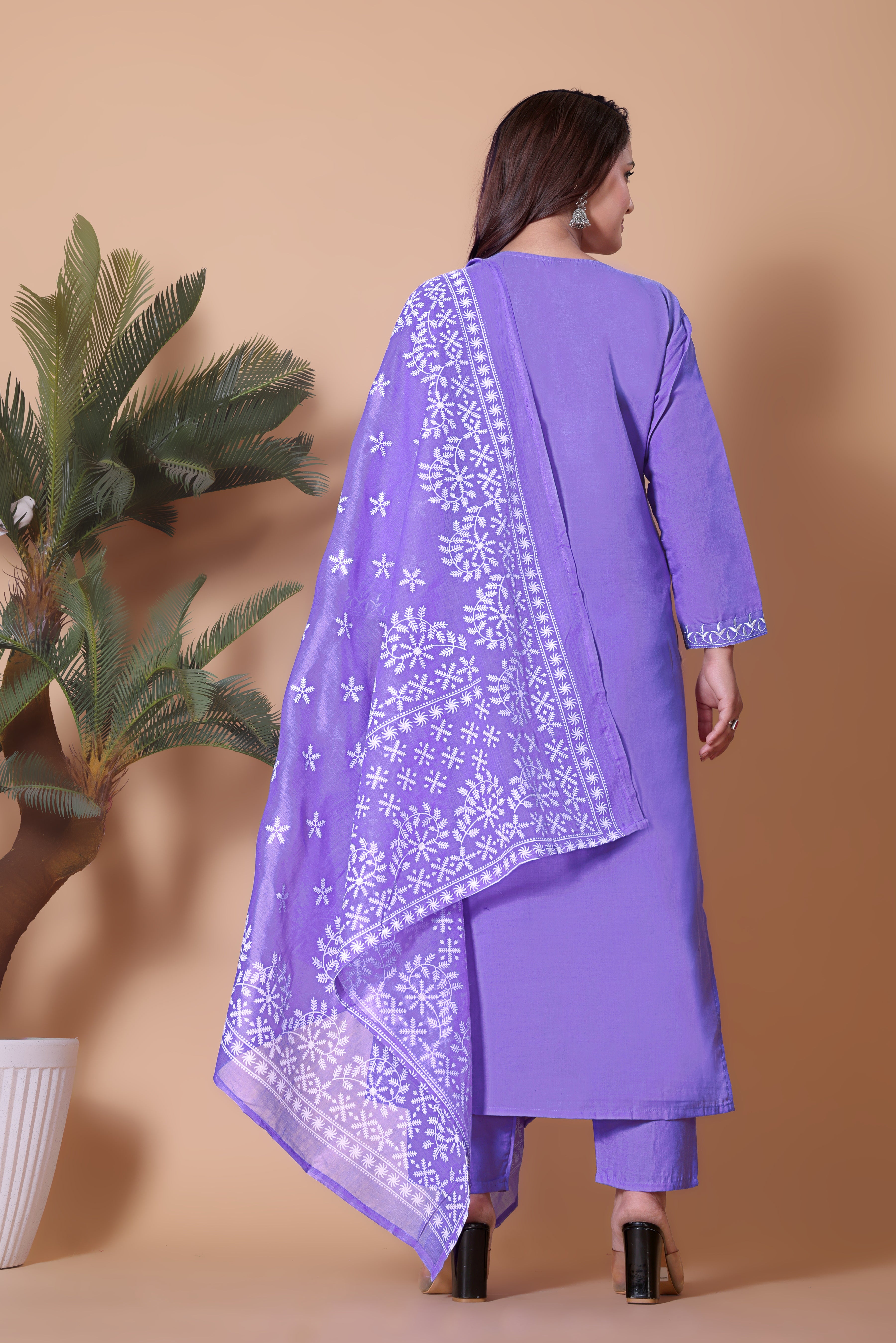 Lavender-Purple Cotton Blend Chikankari Embroidery Festive Wear Kurta with Dupatta Set