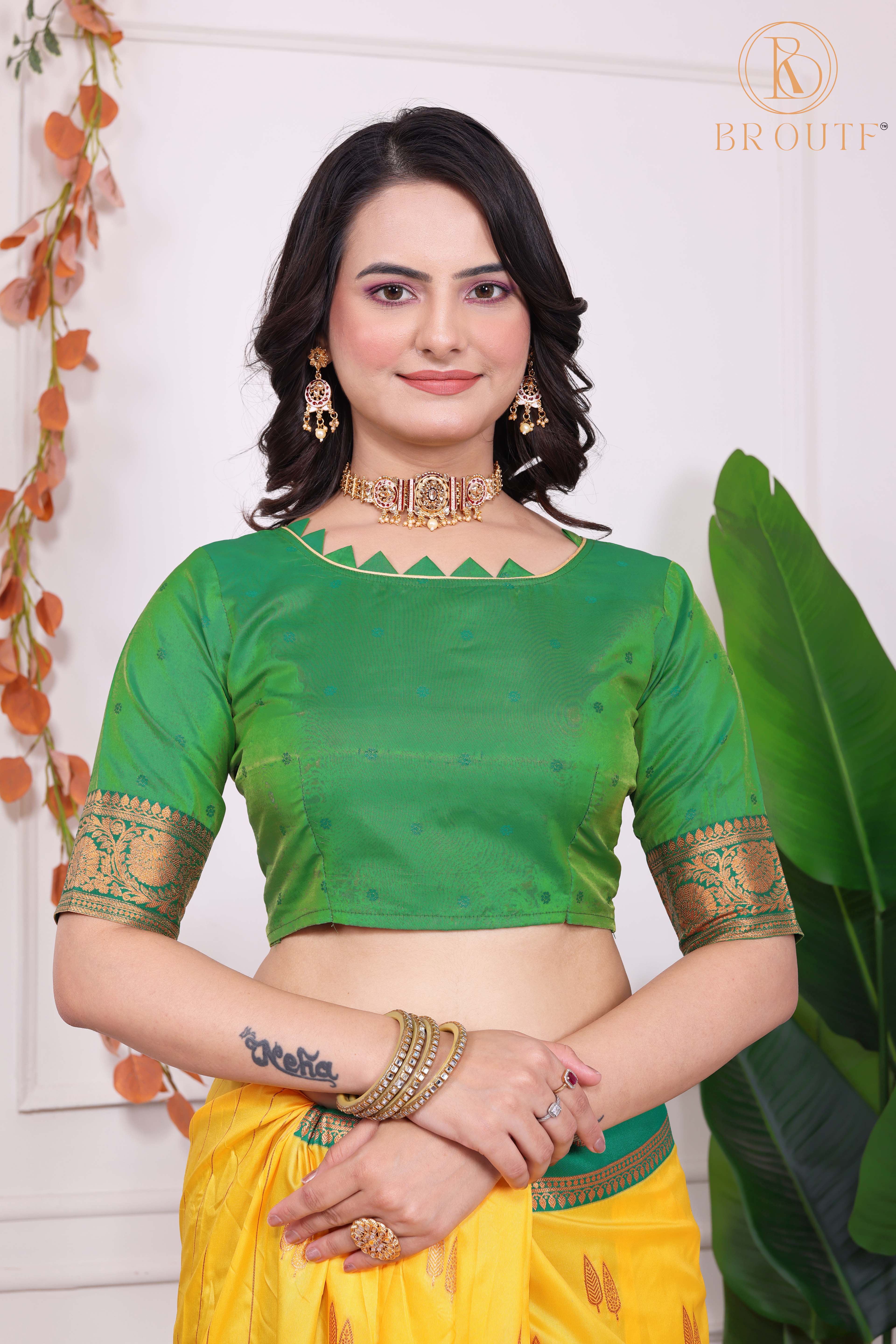 Festive Yellow & Green Banarasi Style Silk Saree