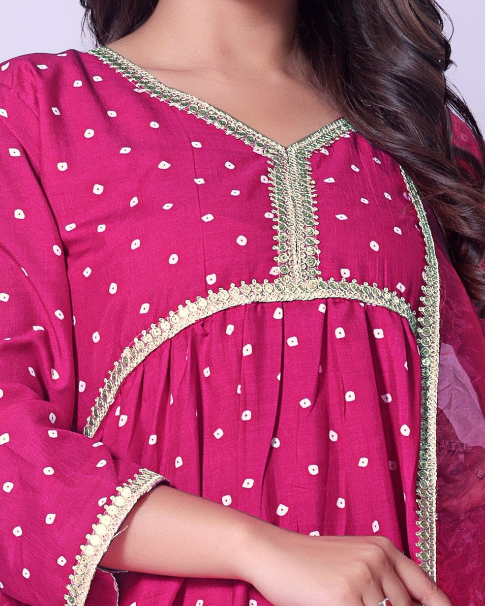 Women's Hot RedGeorgette Flared Kurta with Dupatta Set