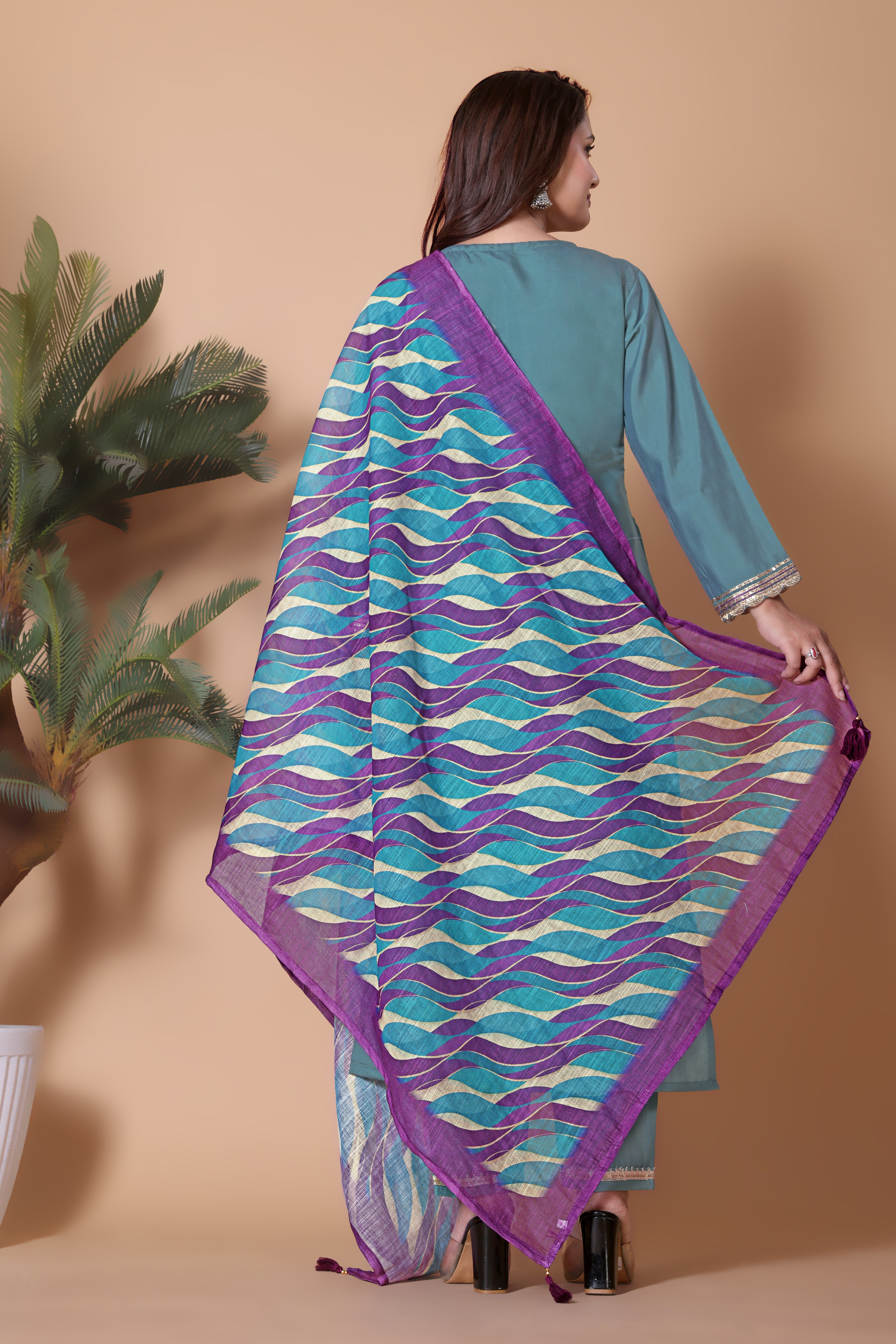 Women's Embroidered Viscose Chanderi Kurta Set with Dupatta