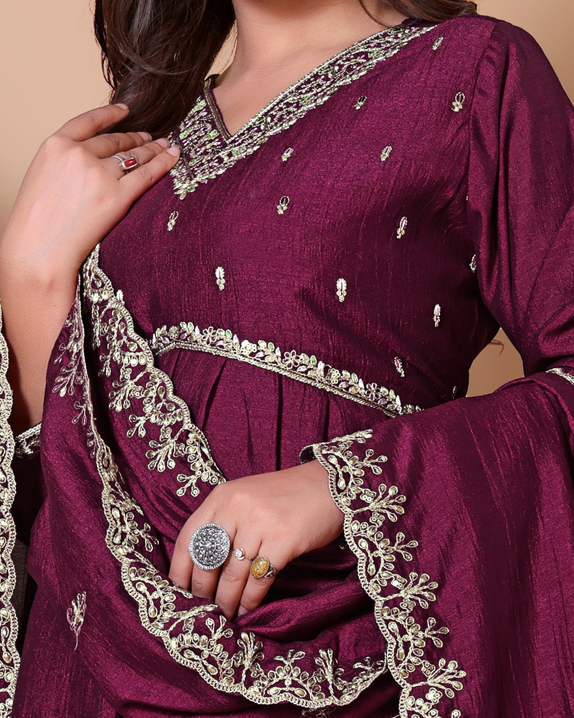 Women's Silk Blend Embroidered Anarkali Suit Set