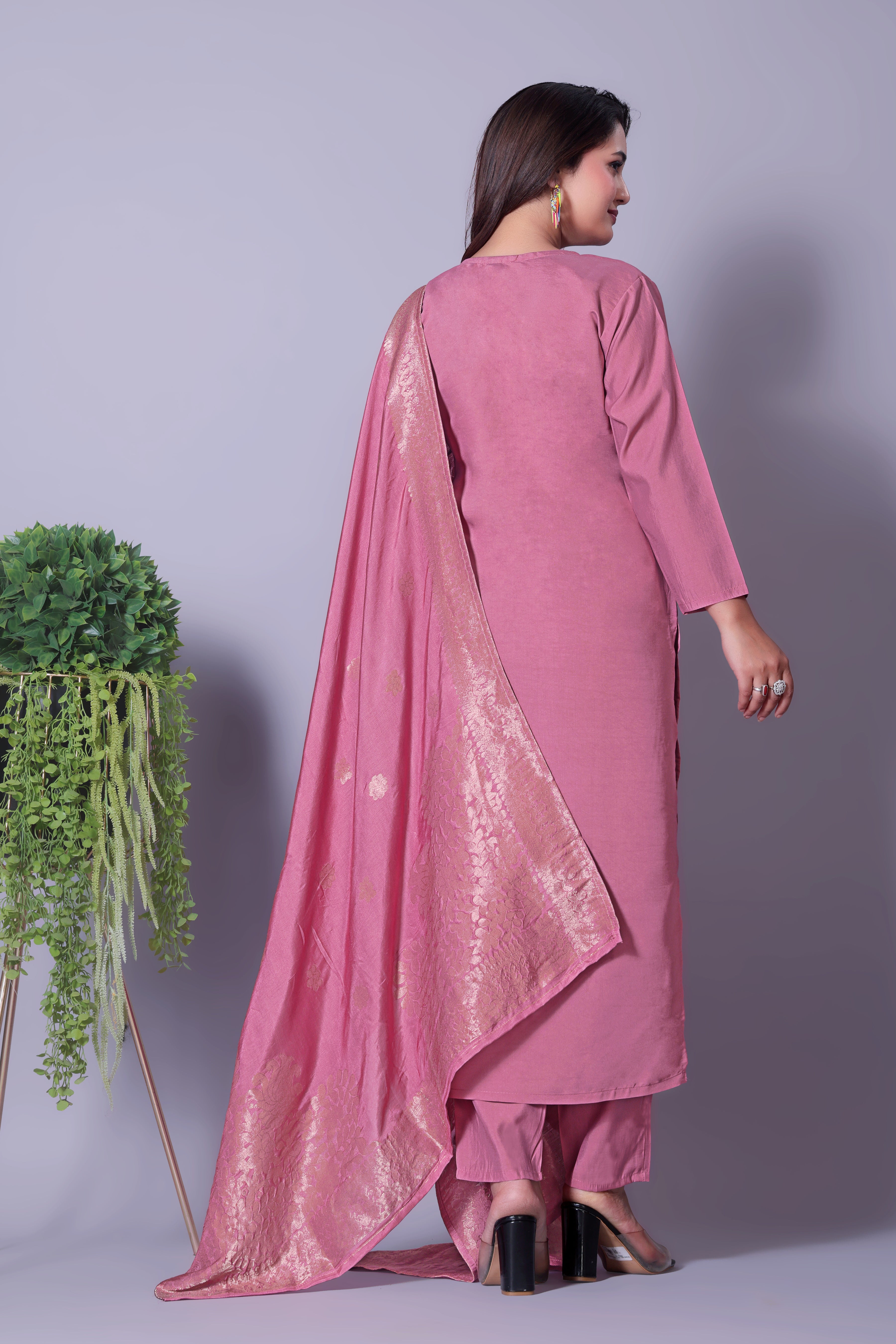 Designer Pink Salwar Suit with Intricate Embroidery & Jacquard Dupatta