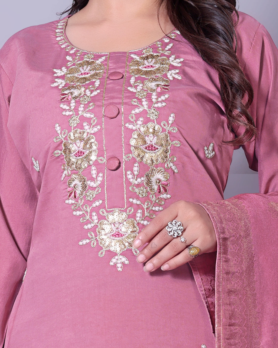 Designer Pink Salwar Suit with Intricate Embroidery & Jacquard Dupatta