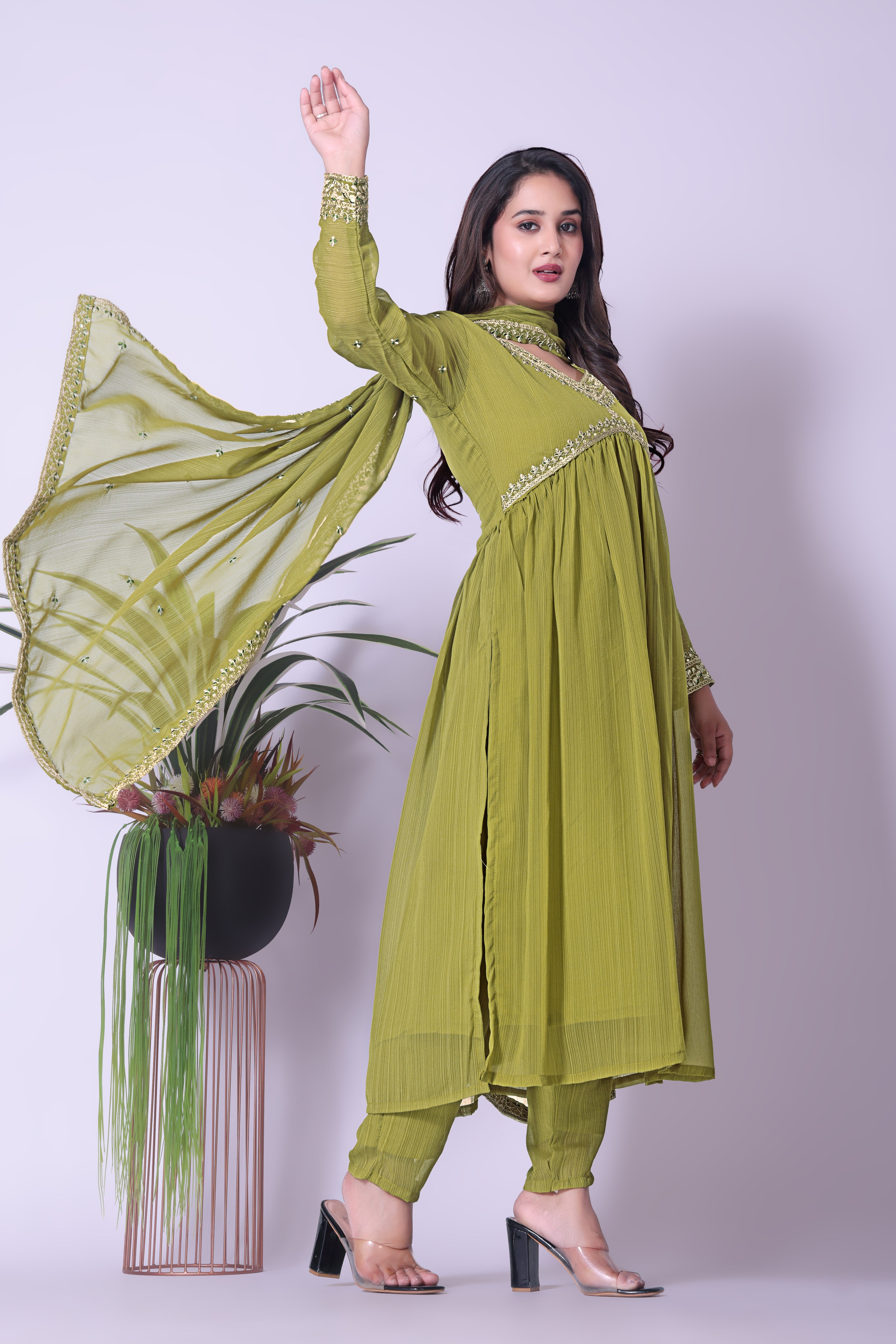 Women's Embroidered Georgette Kurta Pant Dupatta Set