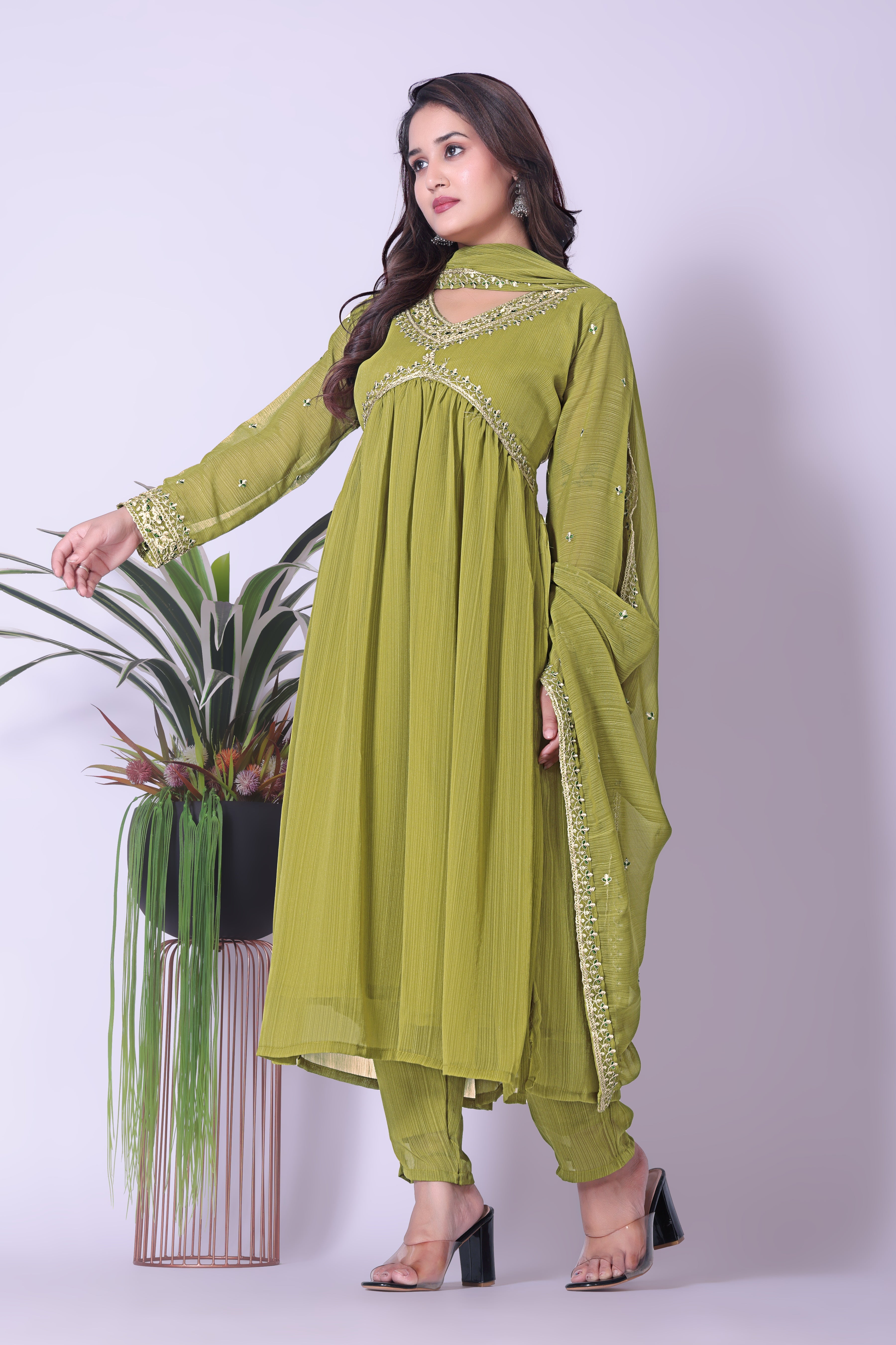 Women's Embroidered Georgette Kurta Pant Dupatta Set
