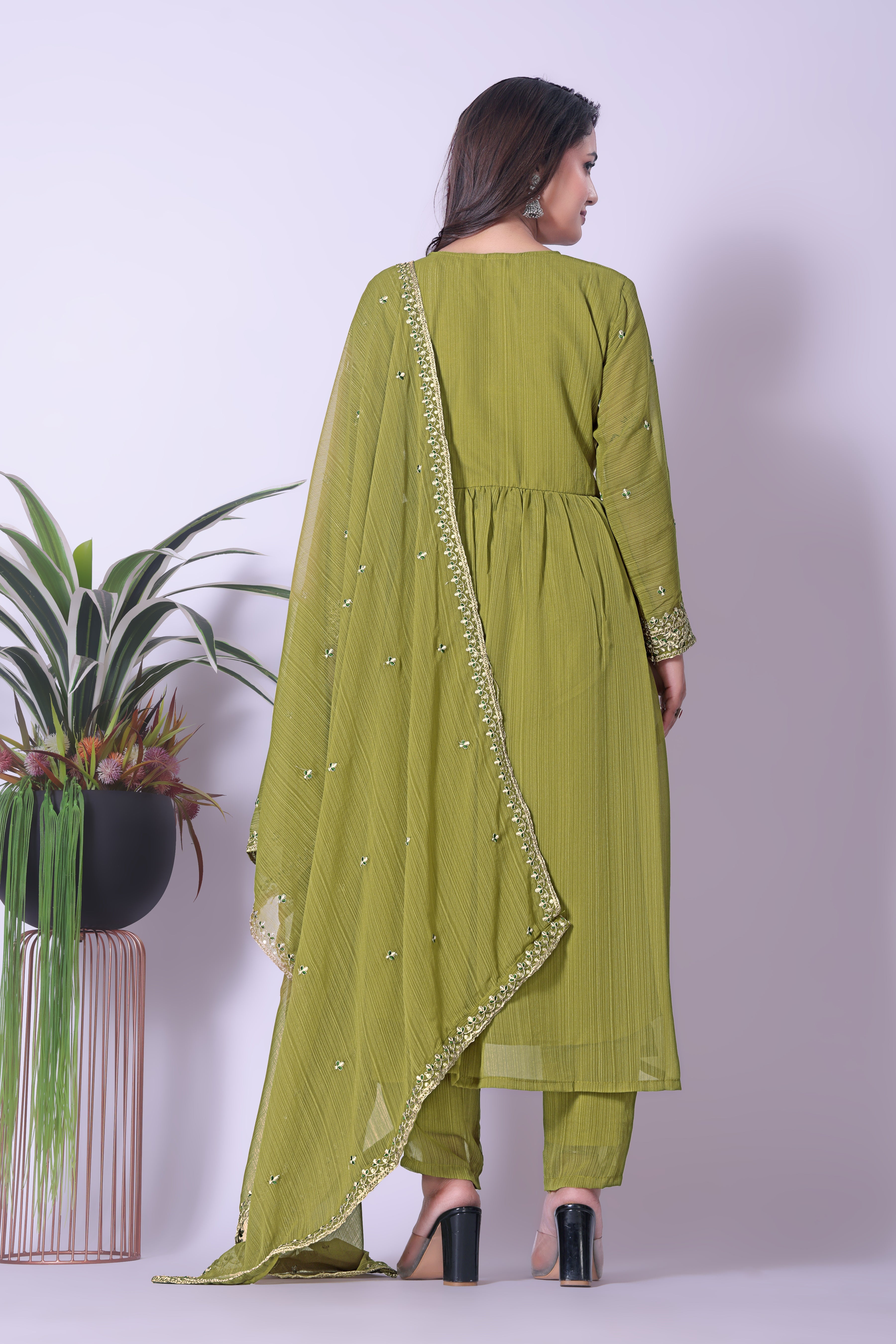 Women's Embroidered Georgette Kurta Pant Dupatta Set