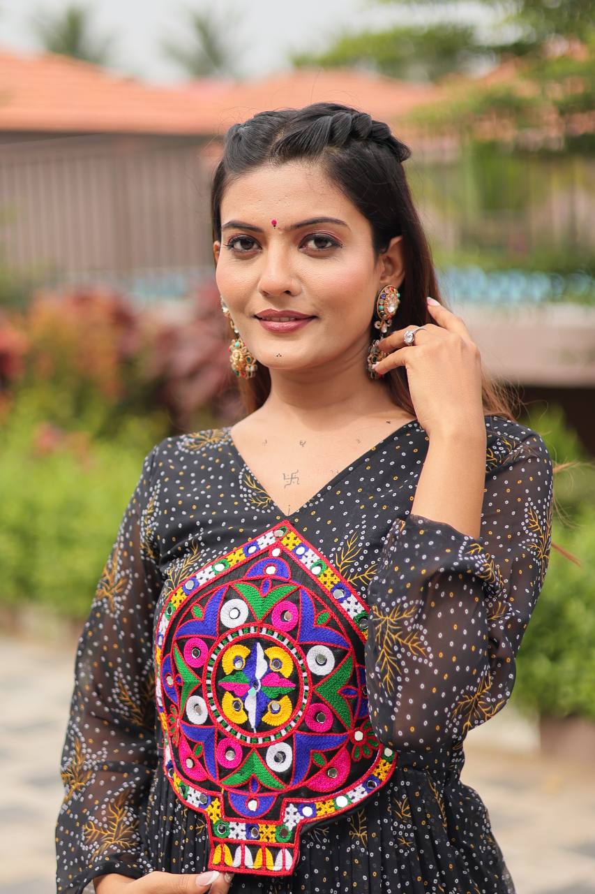 Faux Georgette Navratri Gown with Genuine Mirror Work