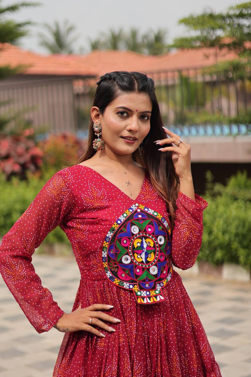 Faux Georgette Navratri Gown with Genuine Mirror Work