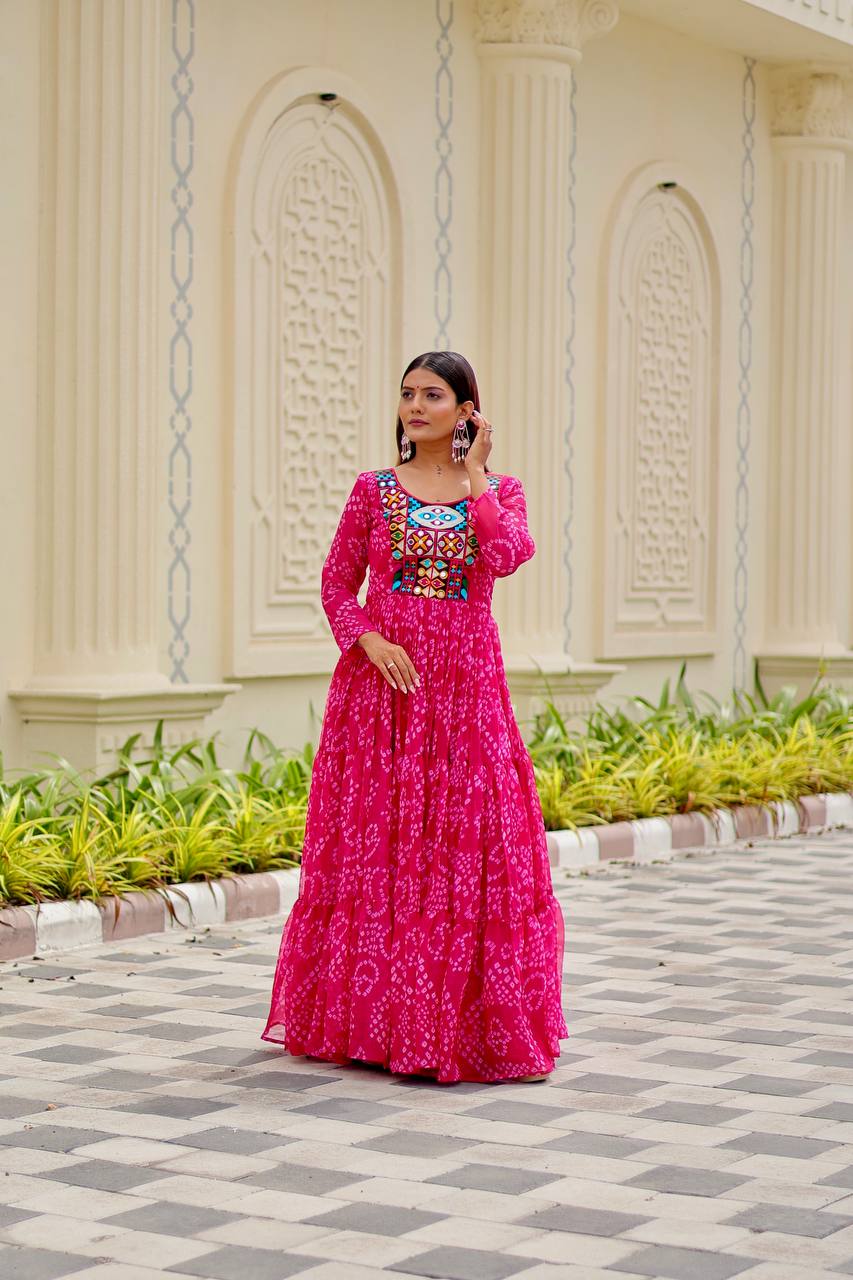 Elegant Faux Georgette Thread Work Navratri Wear Gown