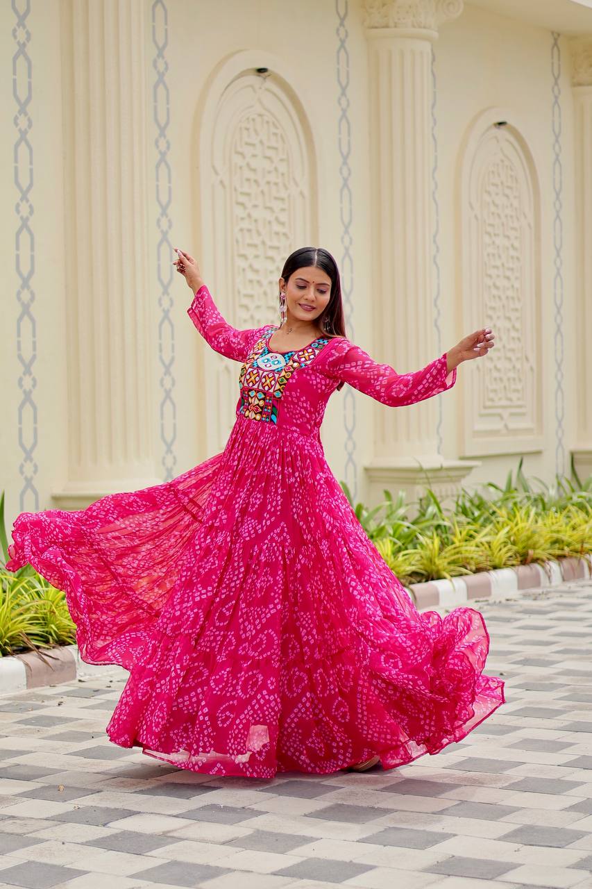 Elegant Faux Georgette Thread Work Navratri Wear Gown