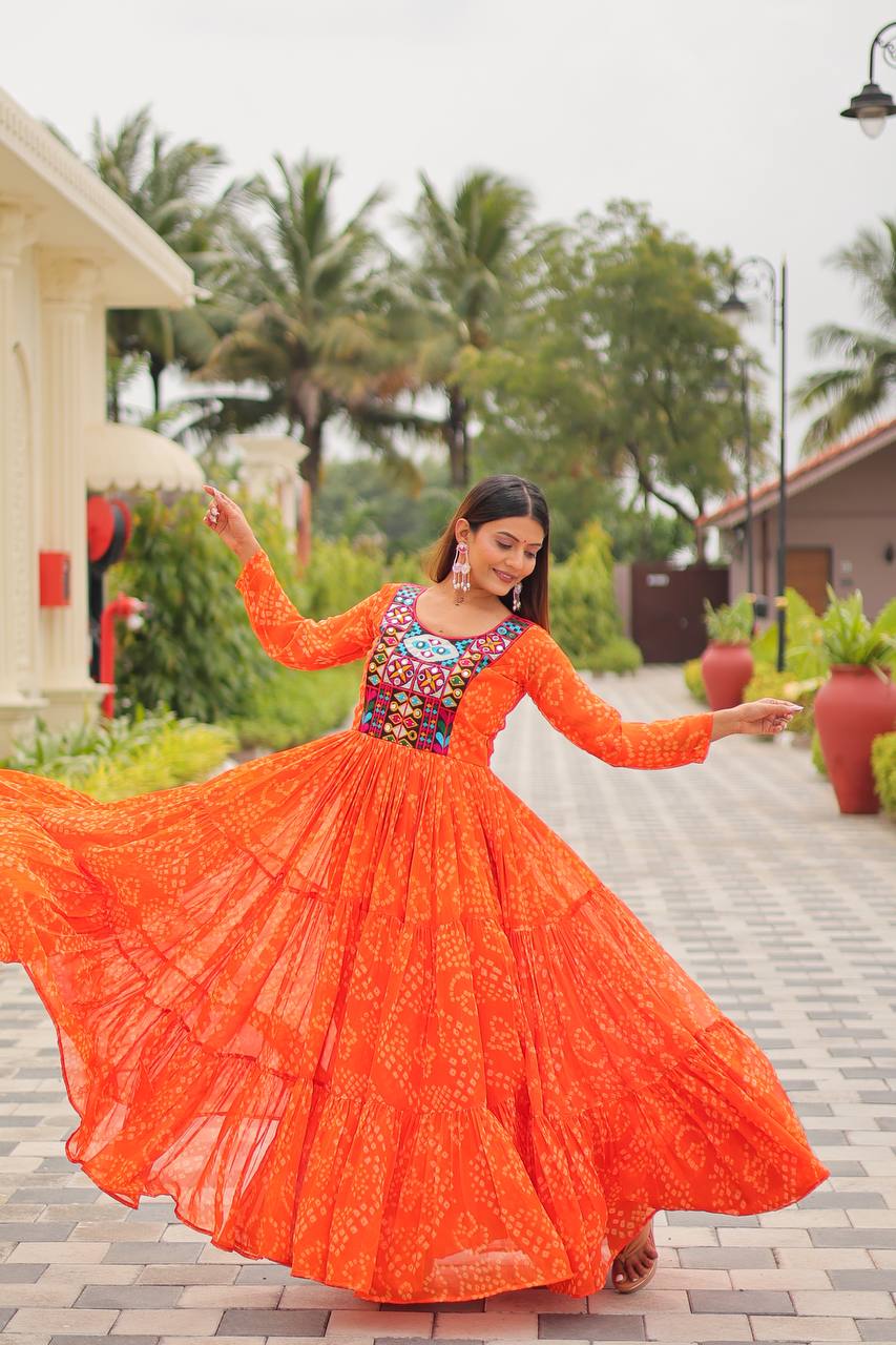 Elegant Faux Georgette Thread Work Navratri Wear Gown