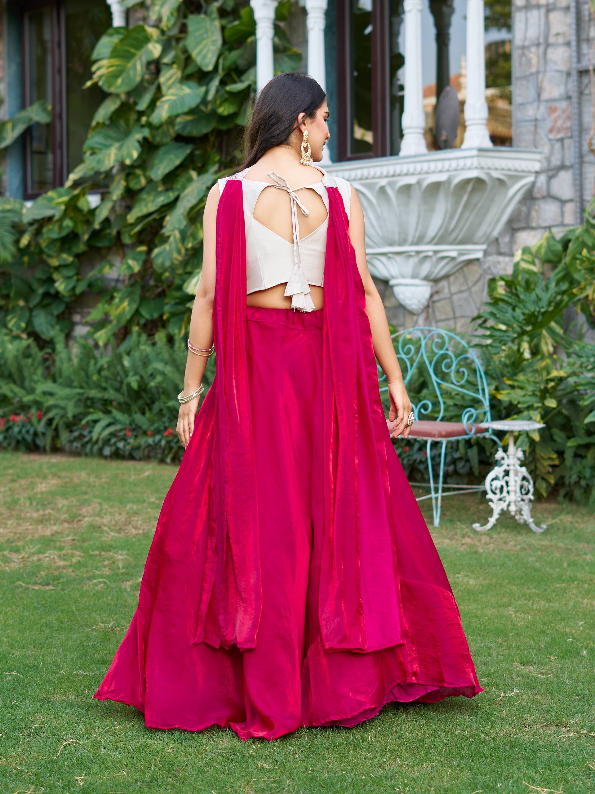 Elegant Silk Lehenga Choli with Embroidered Blouse and Tassel Detail