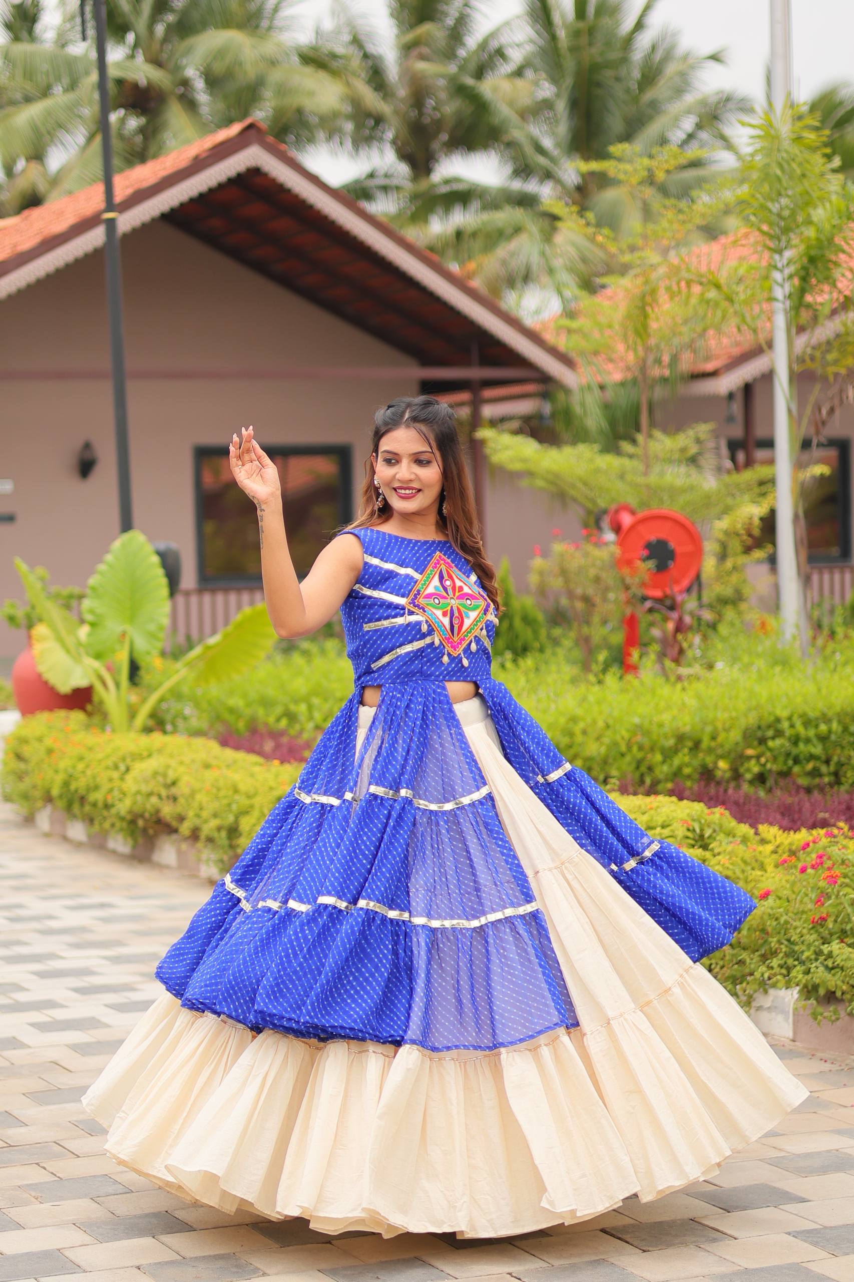 Navratri Special Gamthi Work Cotton Lehenga Choli Set with Embroidered Shrug