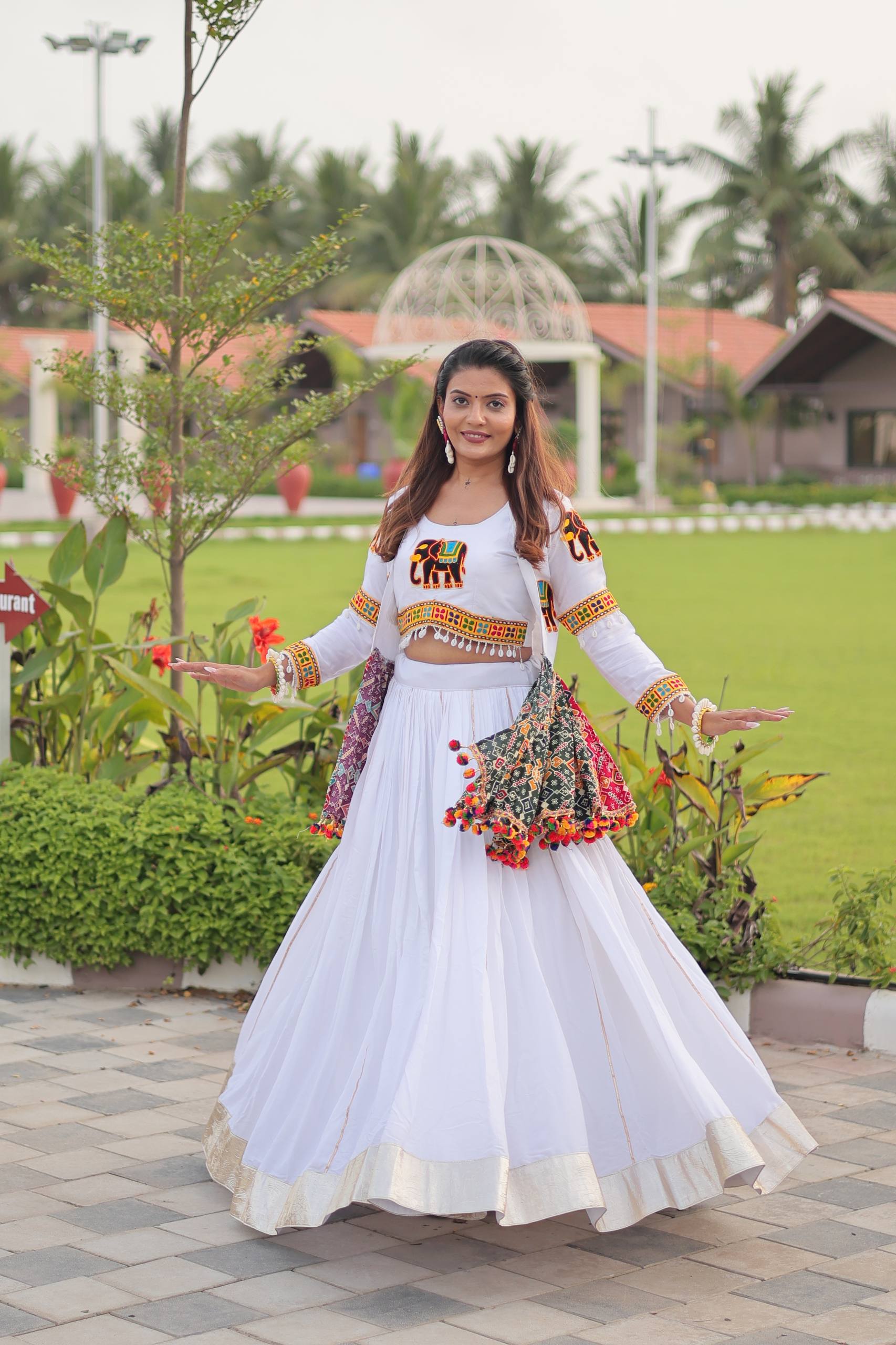 Traditional White Lehenga Choli with Embroidered Jacket