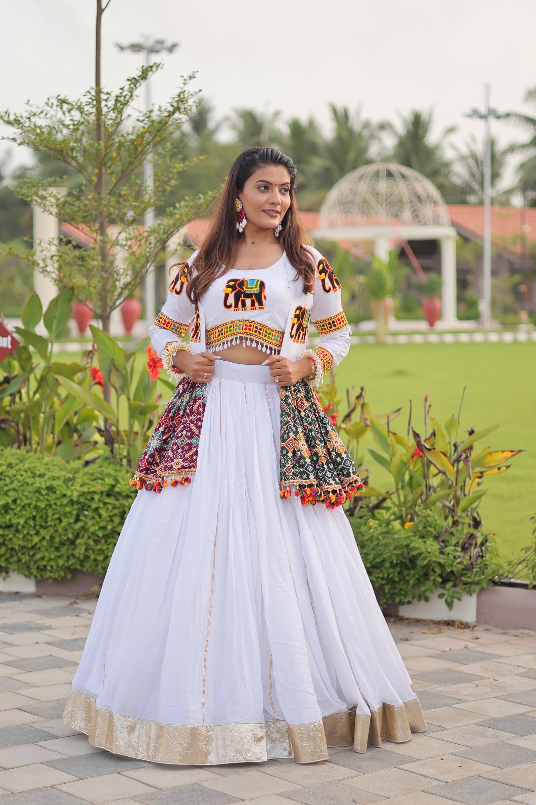 Traditional White Lehenga Choli with Embroidered Jacket