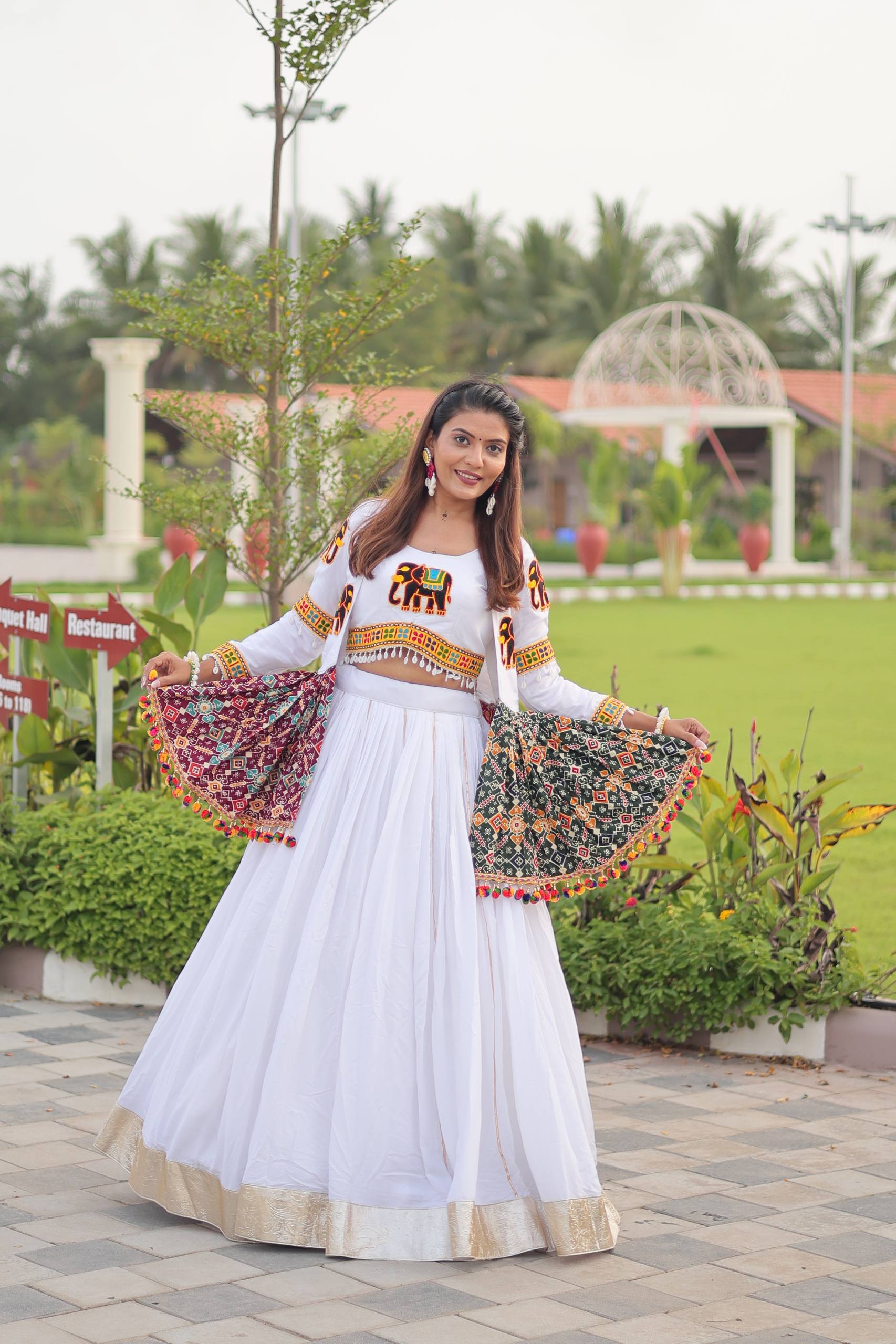 Traditional White Lehenga Choli with Embroidered Jacket