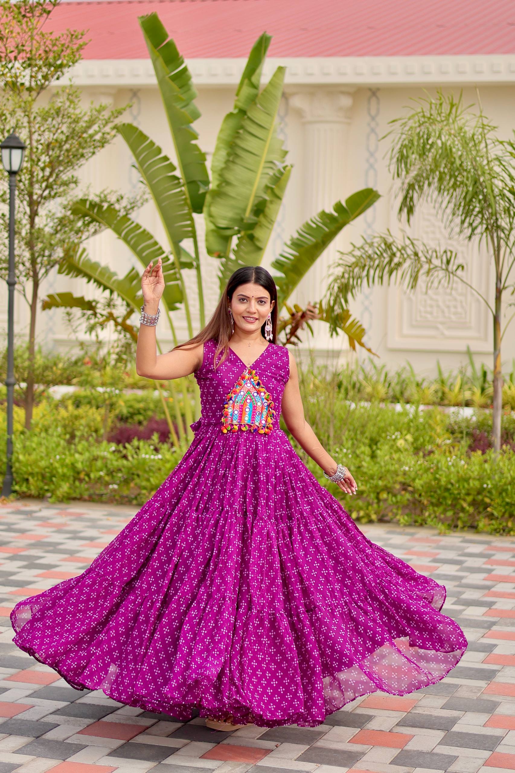 Navratri Special Gamthi Work & 9 Meter Flair Gown - Fully Stitched