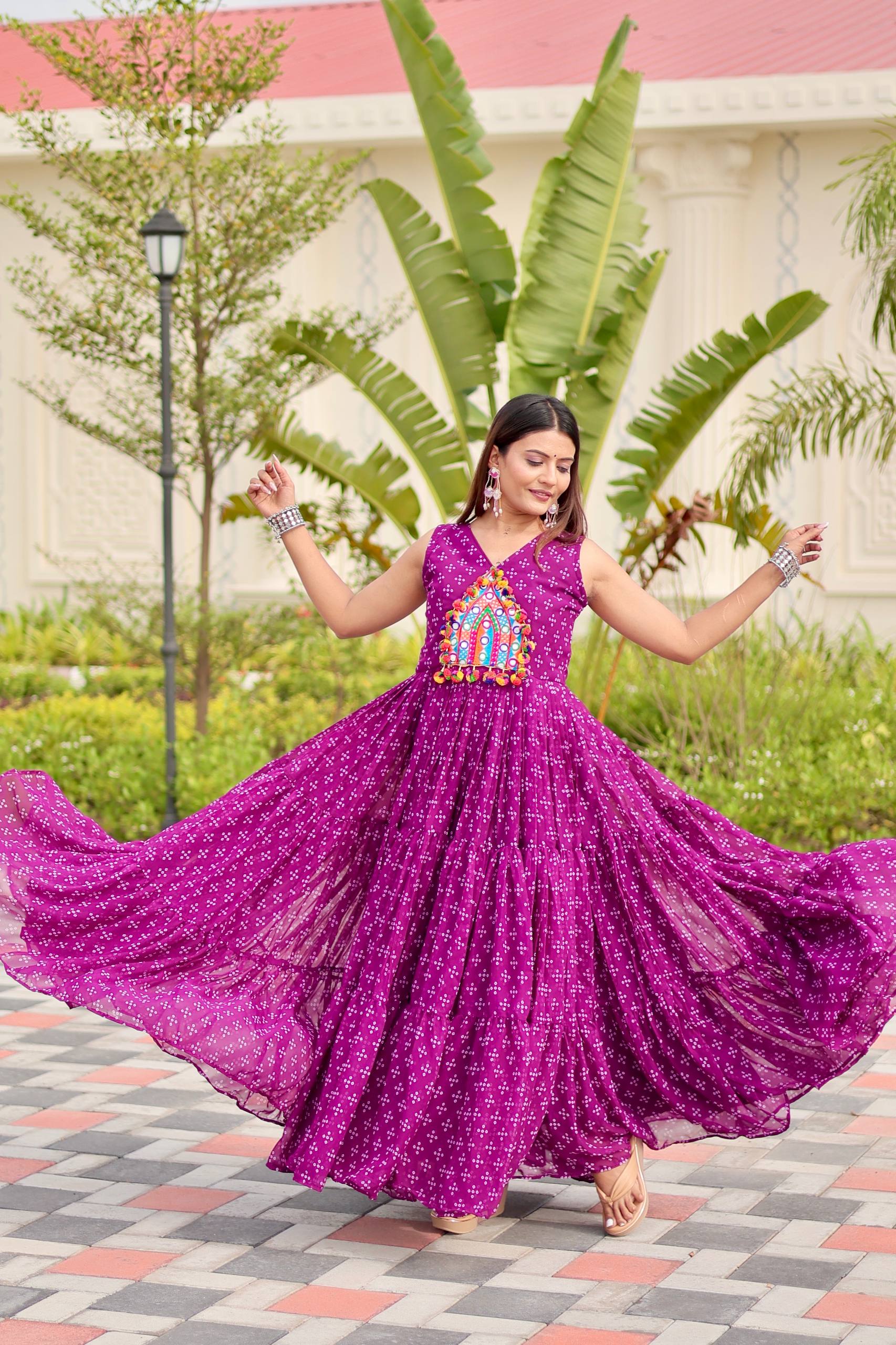 Navratri Special Gamthi Work & 9 Meter Flair Gown - Fully Stitched