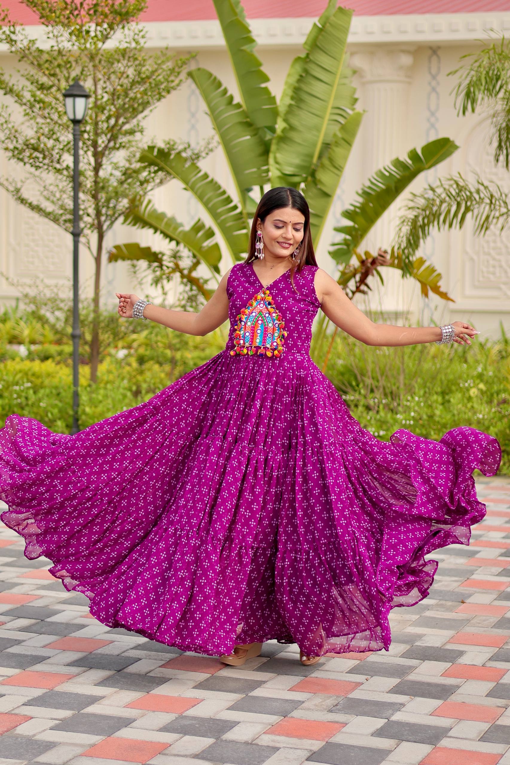 Navratri Special Gamthi Work & 9 Meter Flair Gown - Fully Stitched