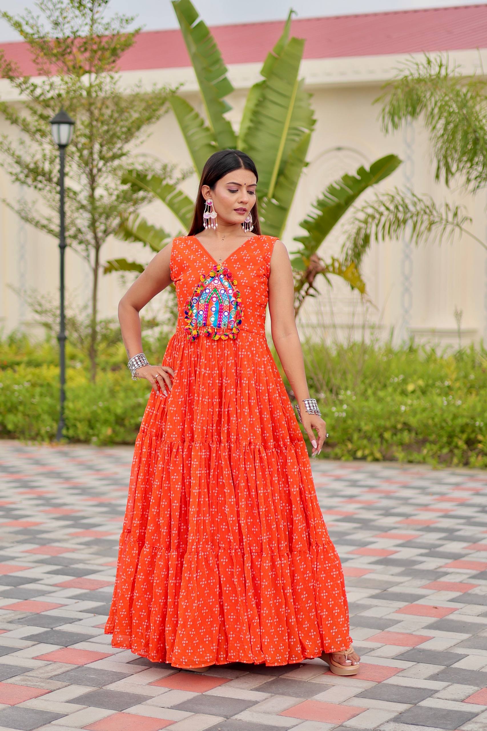 Navratri Special Gamthi Work & 9 Meter Flair Gown - Fully Stitched