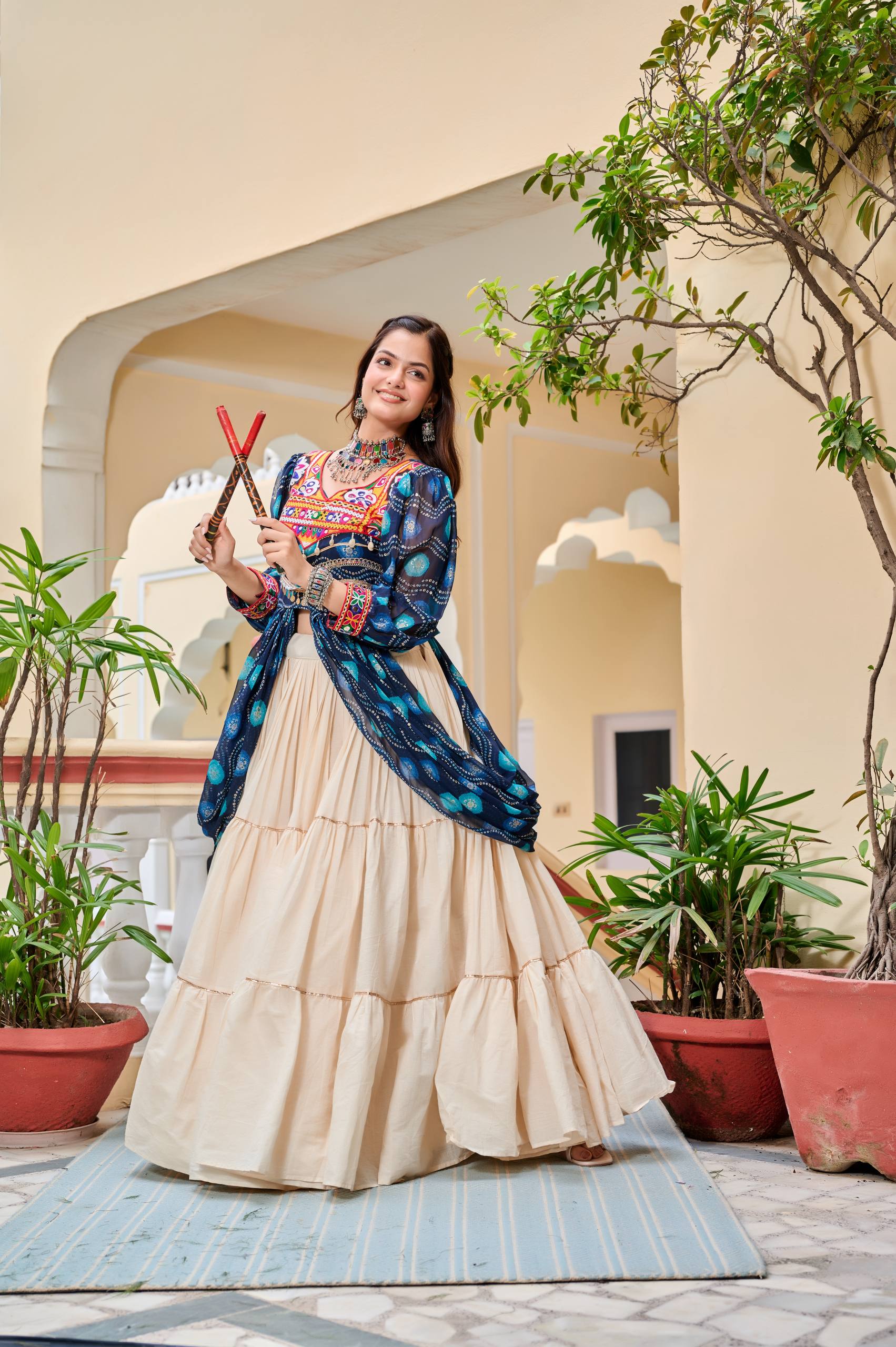 Traditional Dandiya Night Lehenga Choli with Shrug