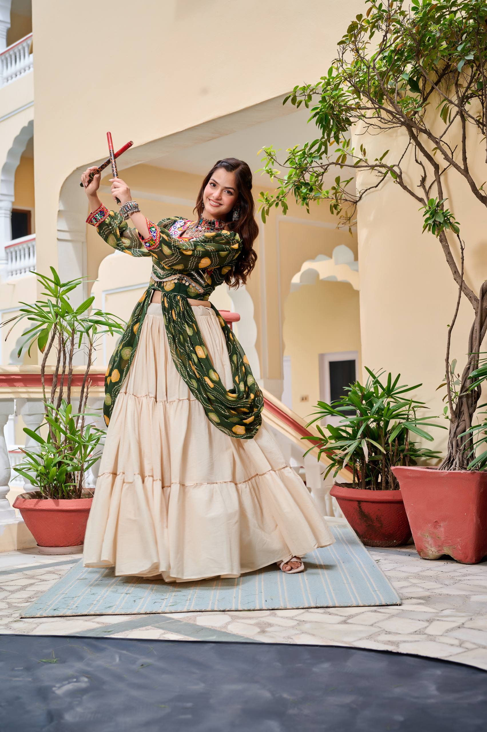 Traditional Dandiya Night Lehenga Choli with Shrug