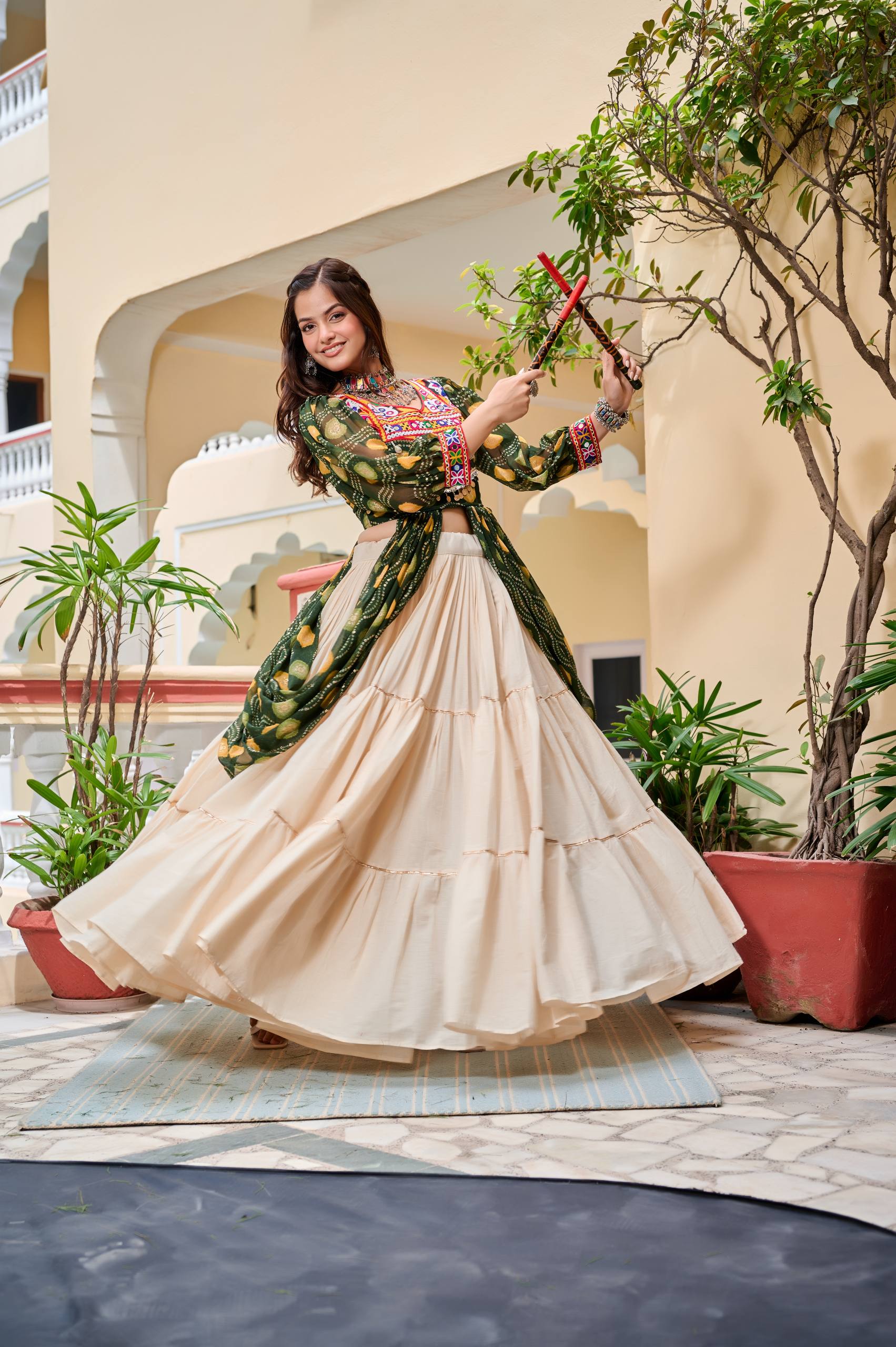 Traditional Dandiya Night Lehenga Choli with Shrug