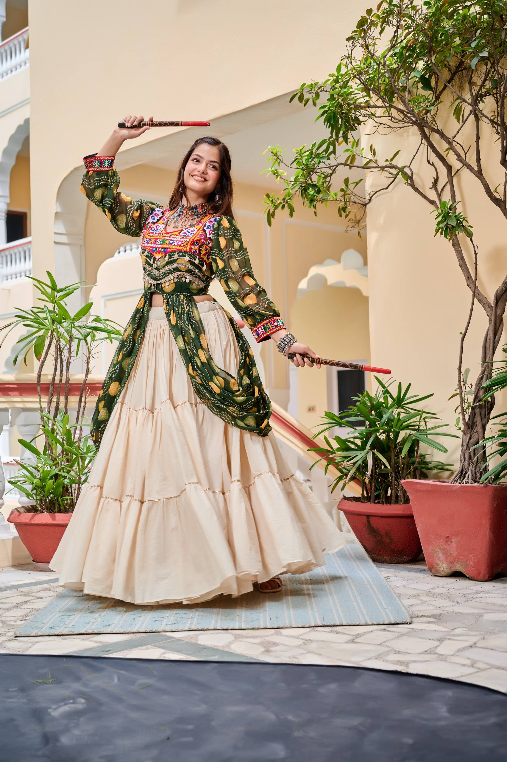 Traditional Dandiya Night Lehenga Choli with Shrug