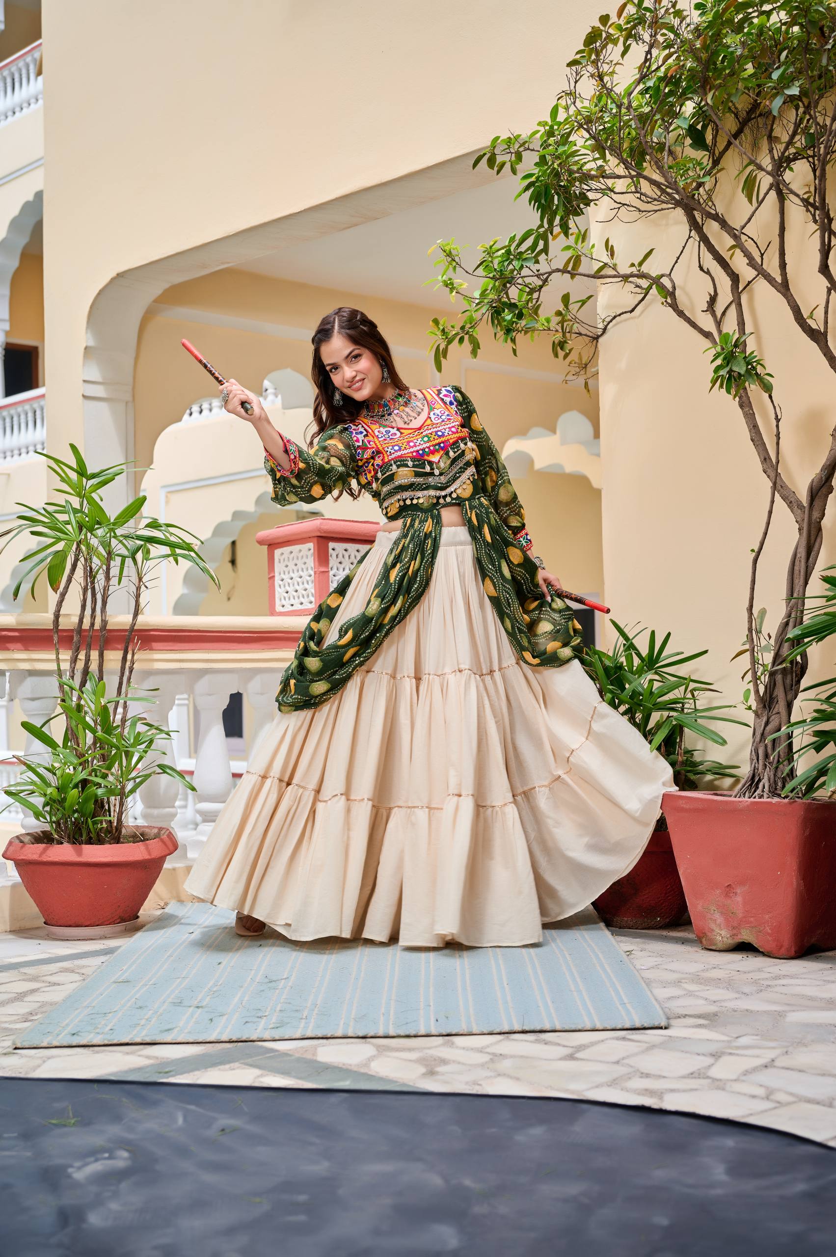 Traditional Dandiya Night Lehenga Choli with Shrug