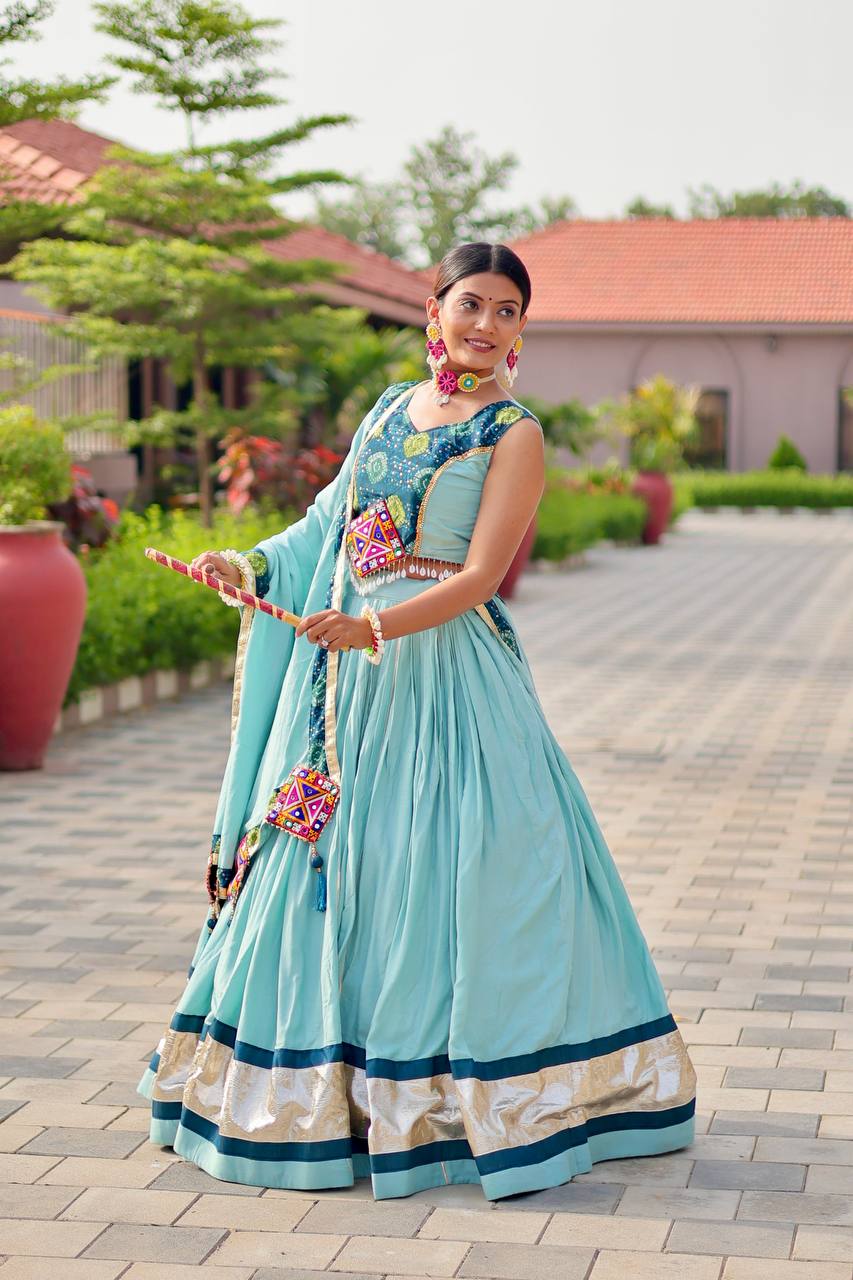 Pure Cotton Festive Lehenga Choli Set with Embroidered Dupatta