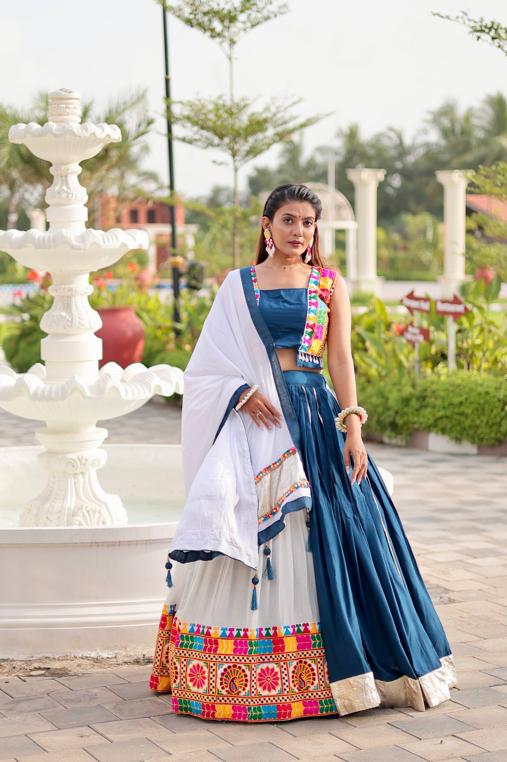 Designer Teal & White Lehenga Choli with Embroidered Details