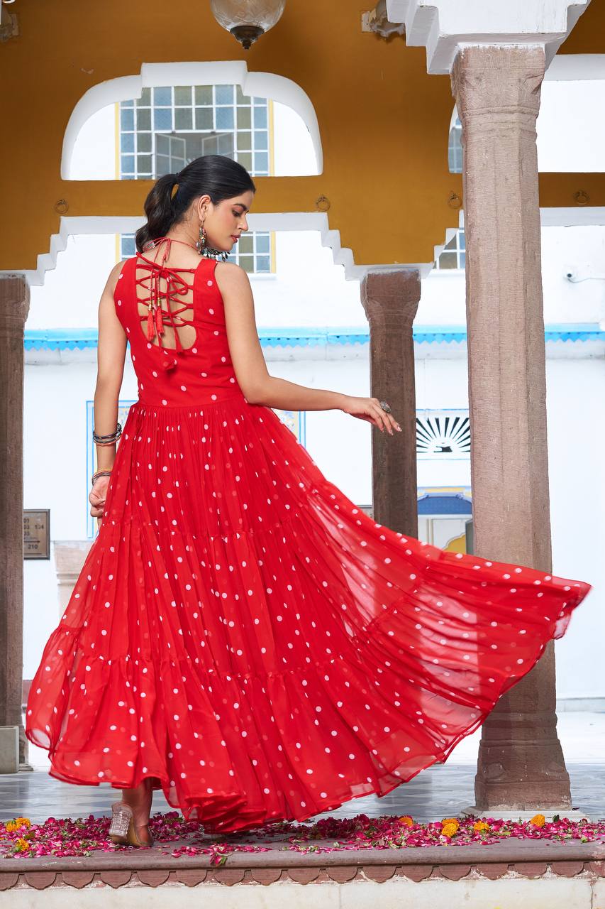 Festive Red Georgette Anarkali Dress with Traditional Embroidery