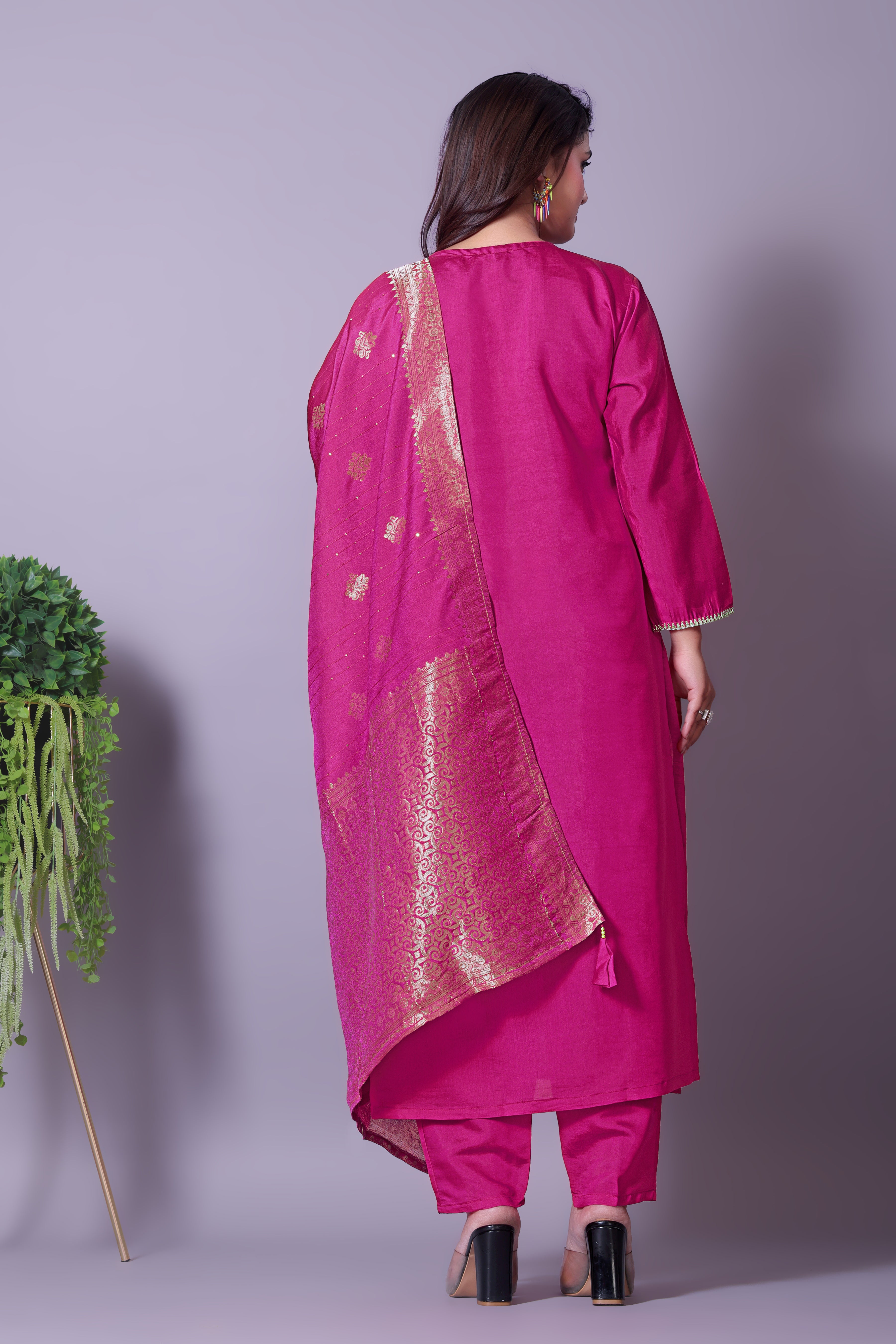 Women's Embroidered Red Kurta Set with Dupatta and Pants