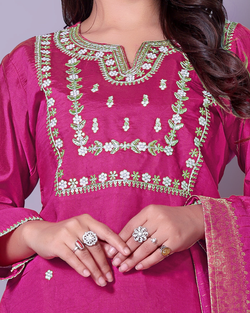 Women's Embroidered Red Kurta Set with Dupatta and Pants