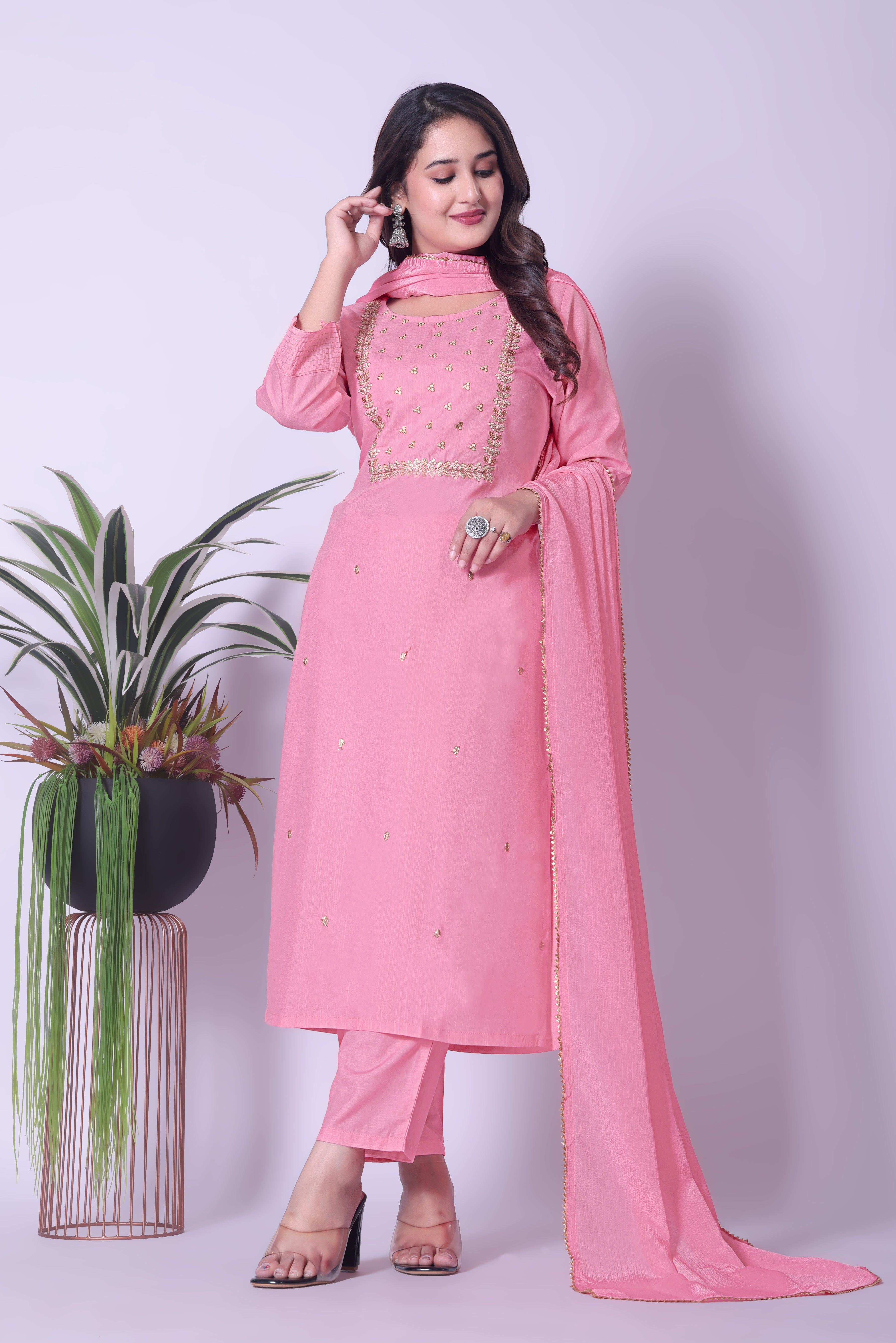 Readiprint Women Embroidered Pure Cotton Kurta with Trousers Set