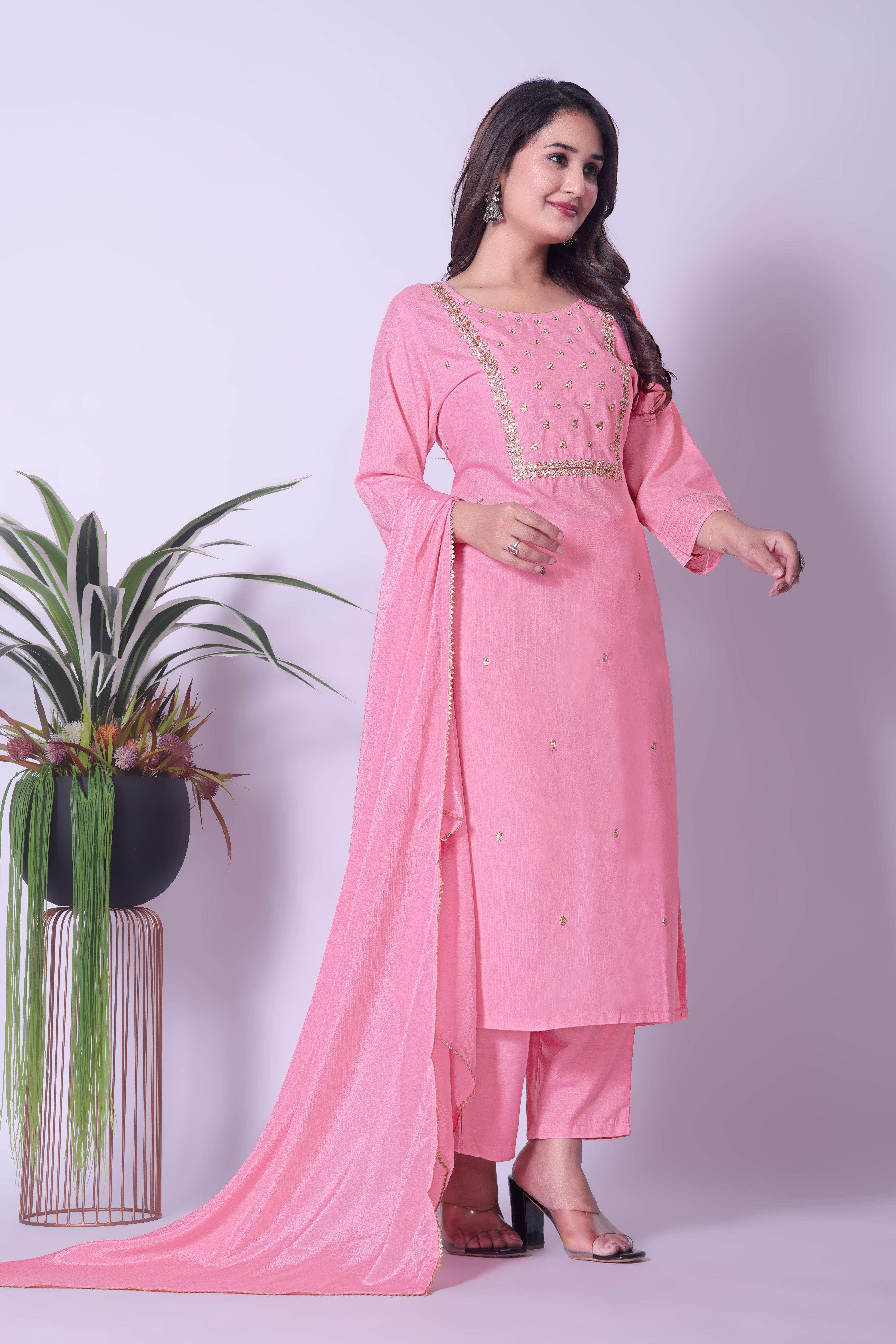 Readiprint Women Embroidered Pure Cotton Kurta with Trousers Set