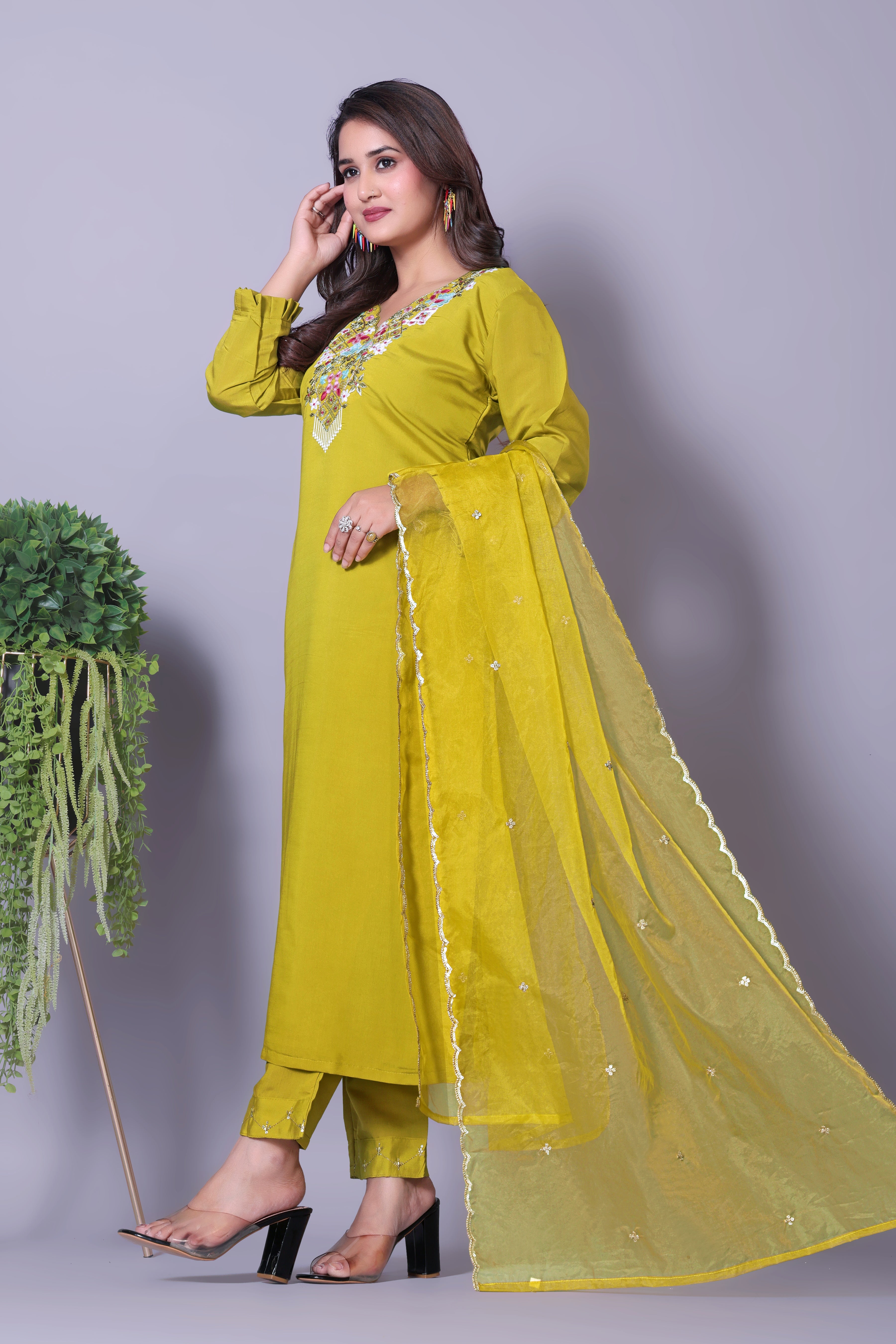 Women's Stylish Viscose Rayon Solid Embroidered Kurta Set with Dupatta