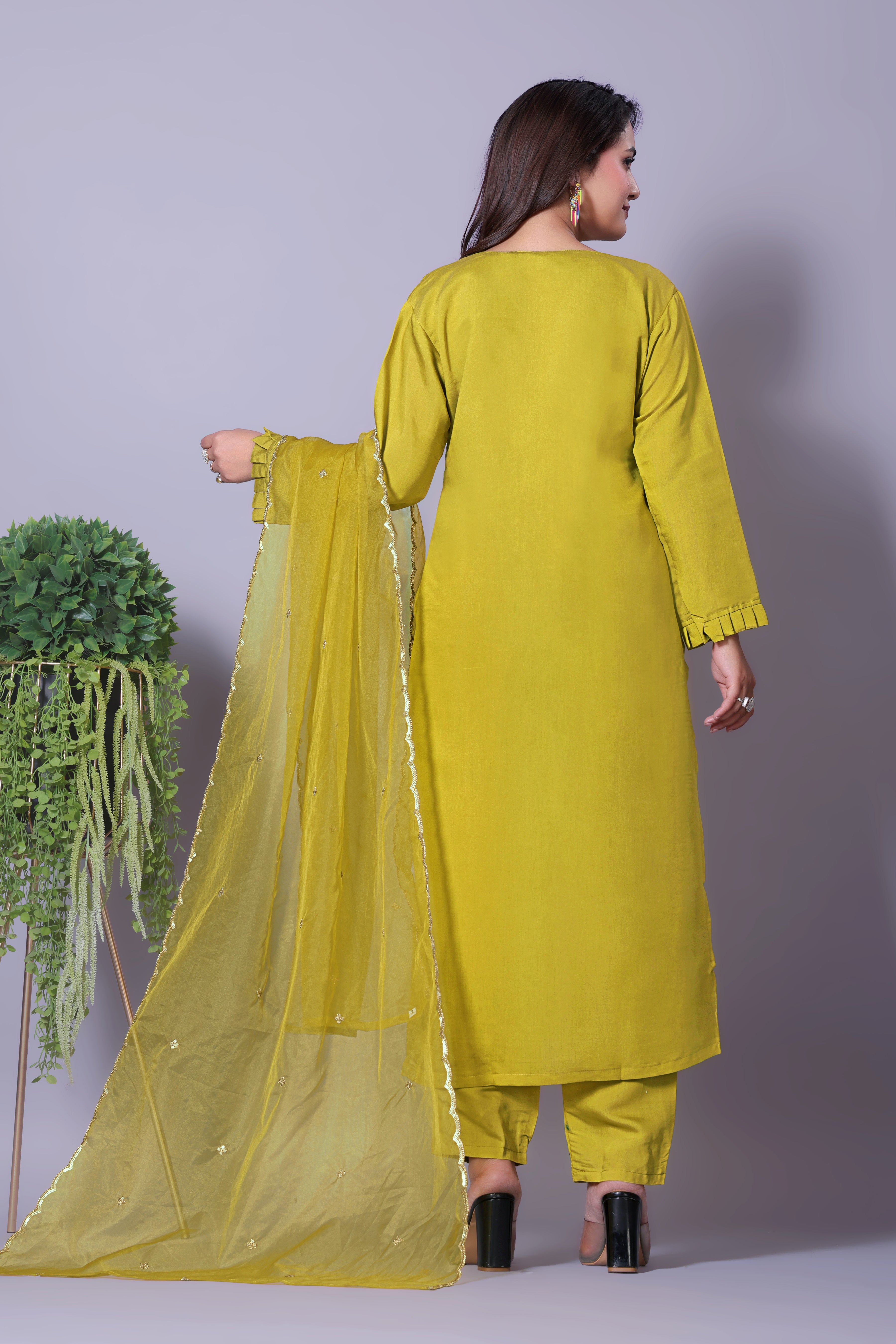 Women's Stylish Viscose Rayon Solid Embroidered Kurta Set with Dupatta