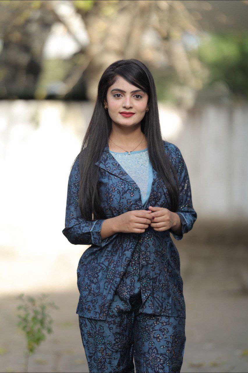 Women's Stylish Blue Silk Blend Printed Co-ord Set