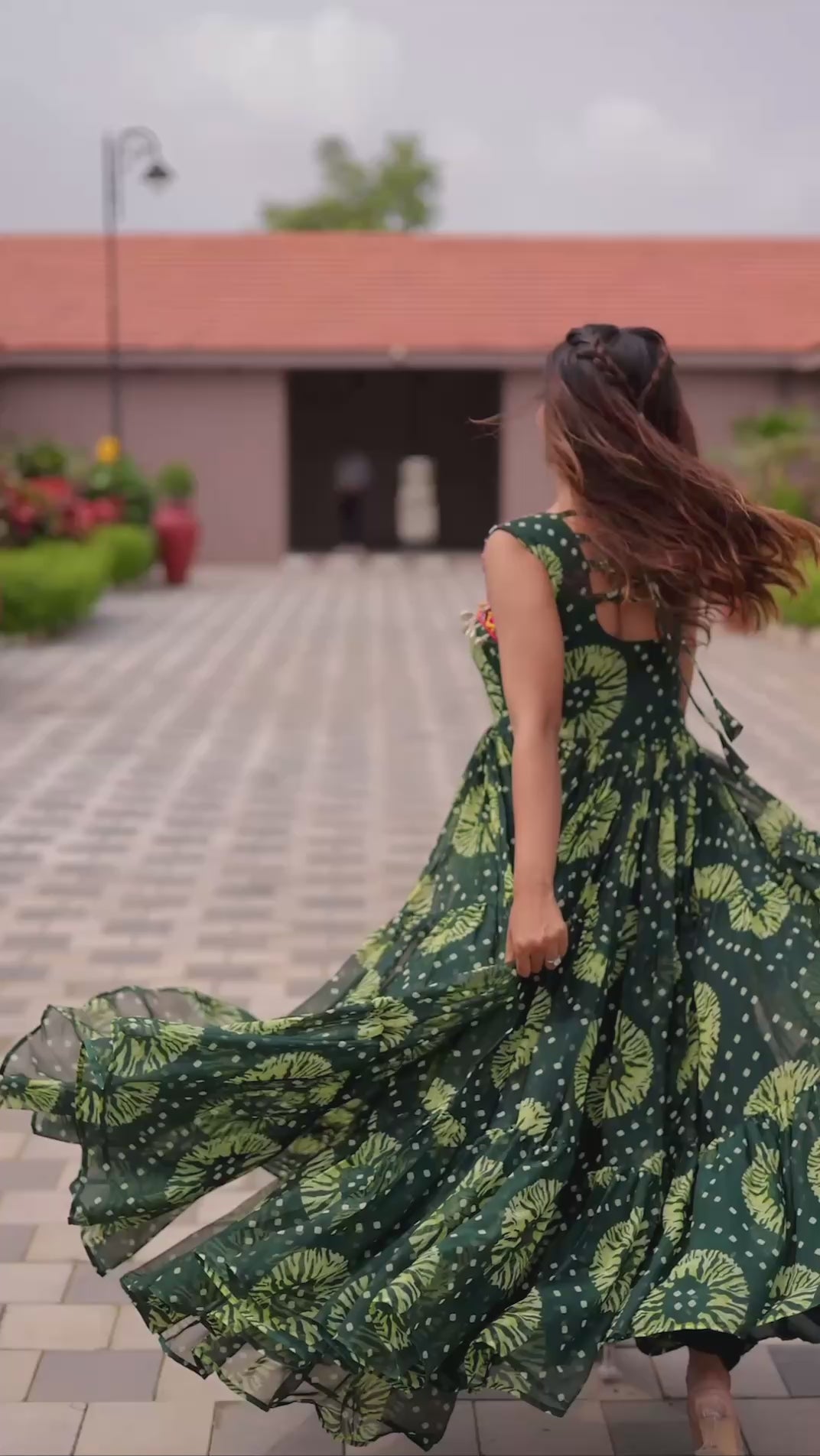 Navratri Special Faux Georgette Gamthi Work Gown with Real Mirror & Codi Lace