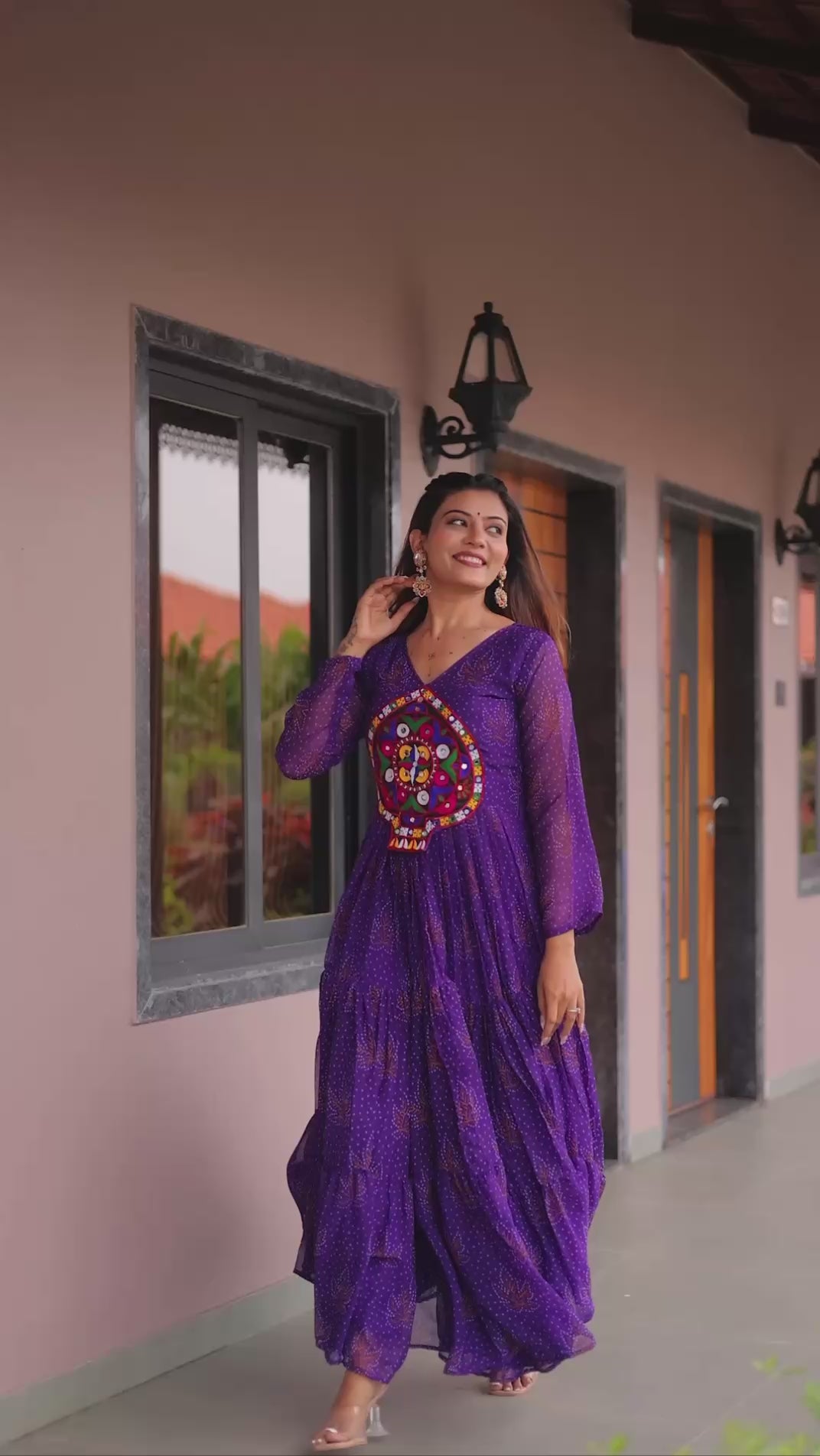 Faux Georgette Navratri Gown with Genuine Mirror Work