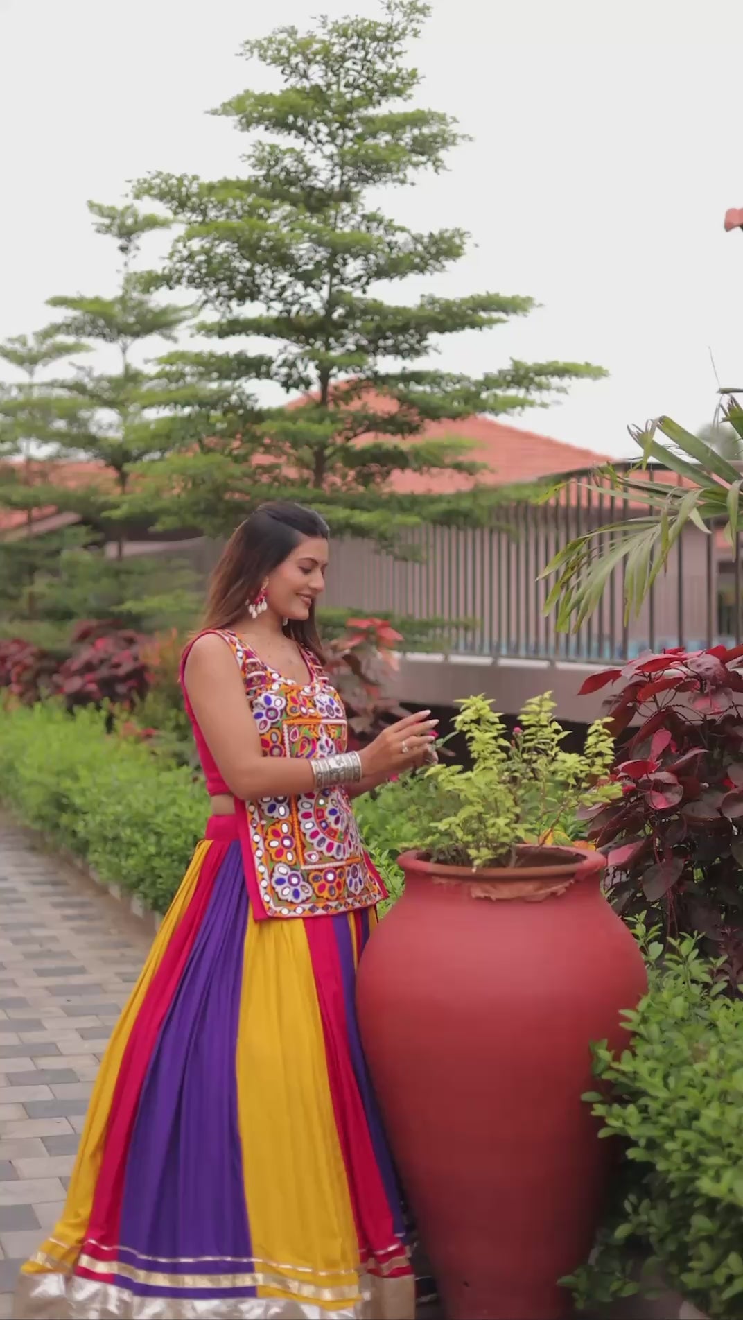 Multicolor Real Mirror Work Cotton Lehenga Choli for Garba & Festivities