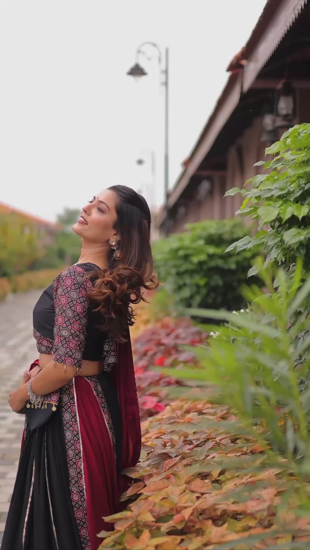 Navratri Special Gamathi Work Black Lehenga Choli with Red Dupatta