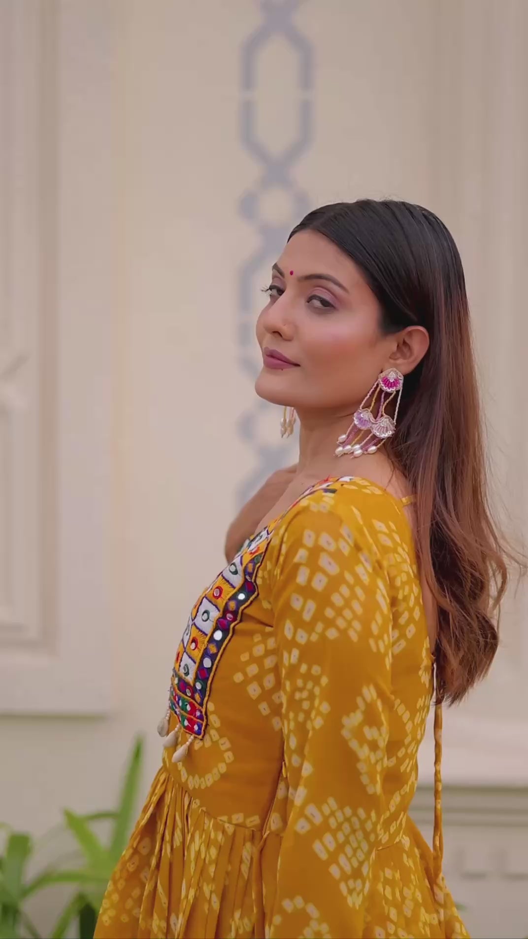 Mustard Yellow Georgette Bandhani Printed Navratri Special Gown