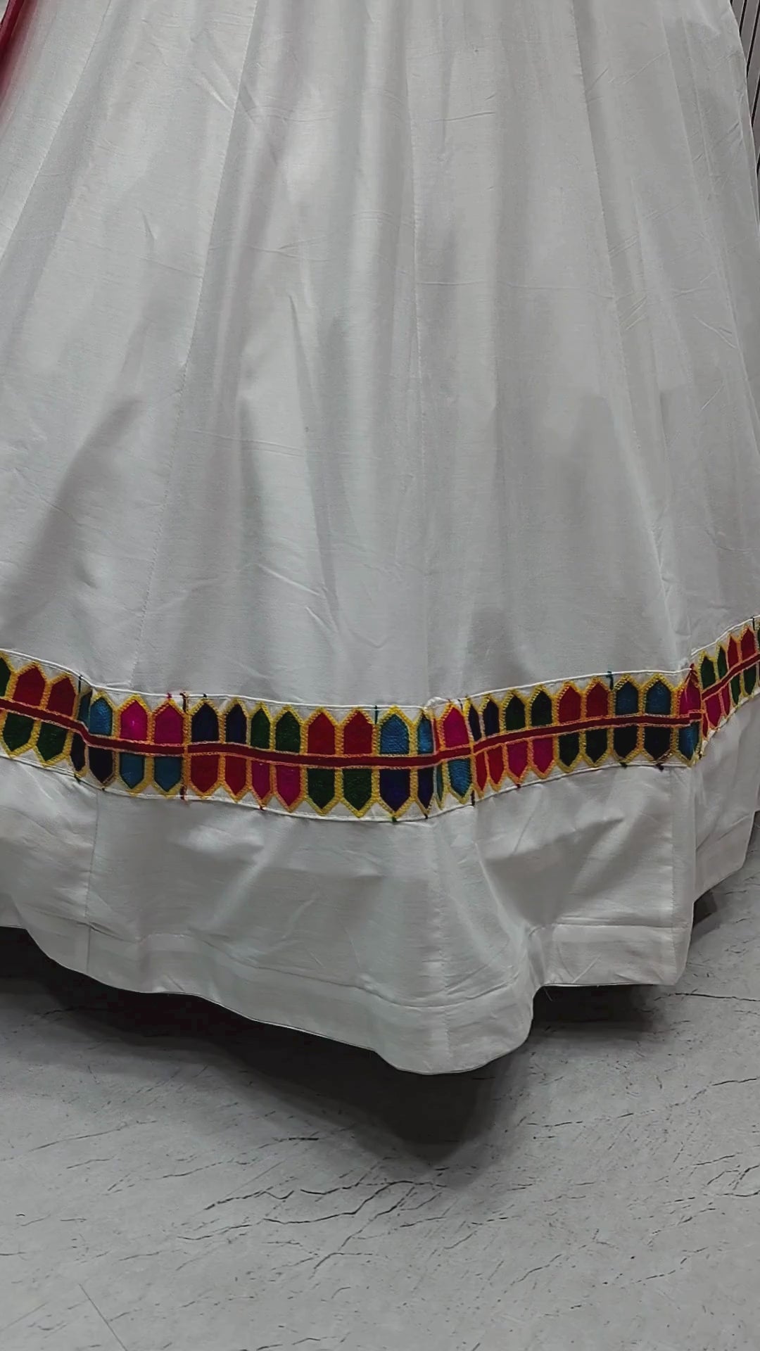 Traditional White & Red Bandhani Lehenga Choli for Navratri Garba