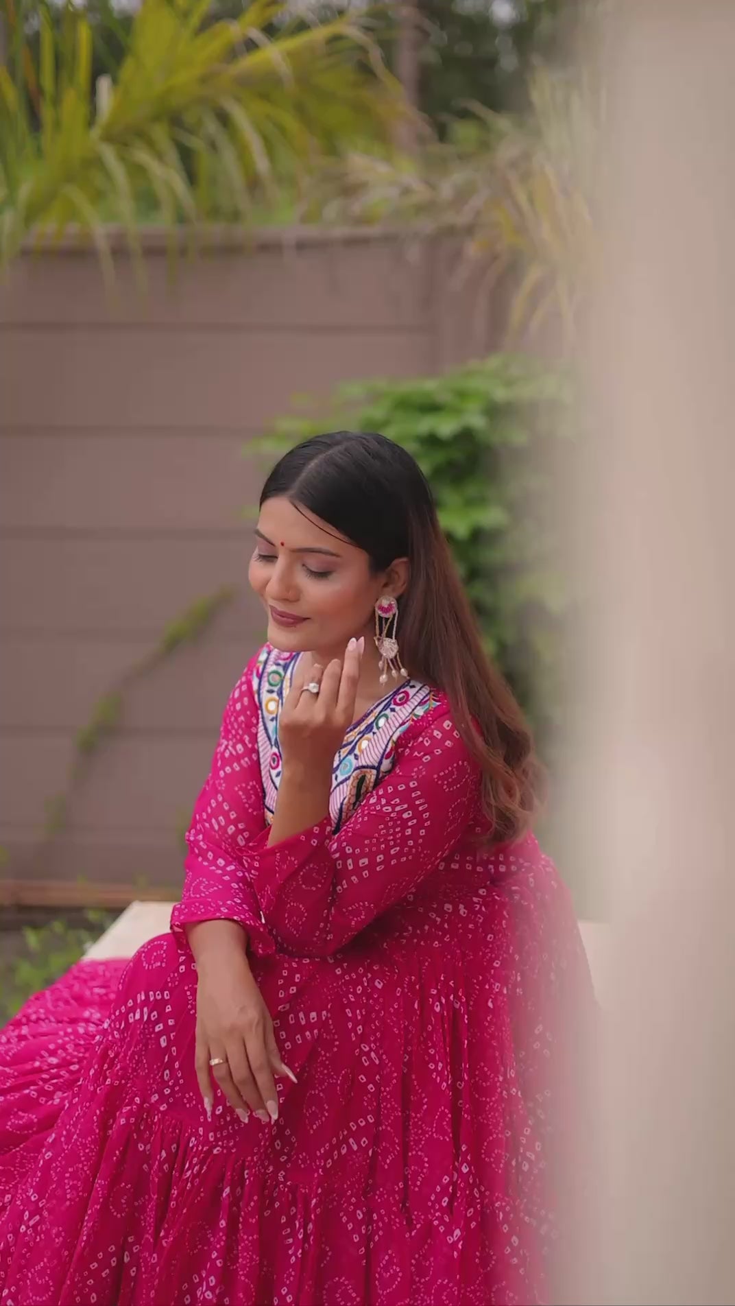 Navratri Special Bandhani Gown with Mirror Work Embroidery