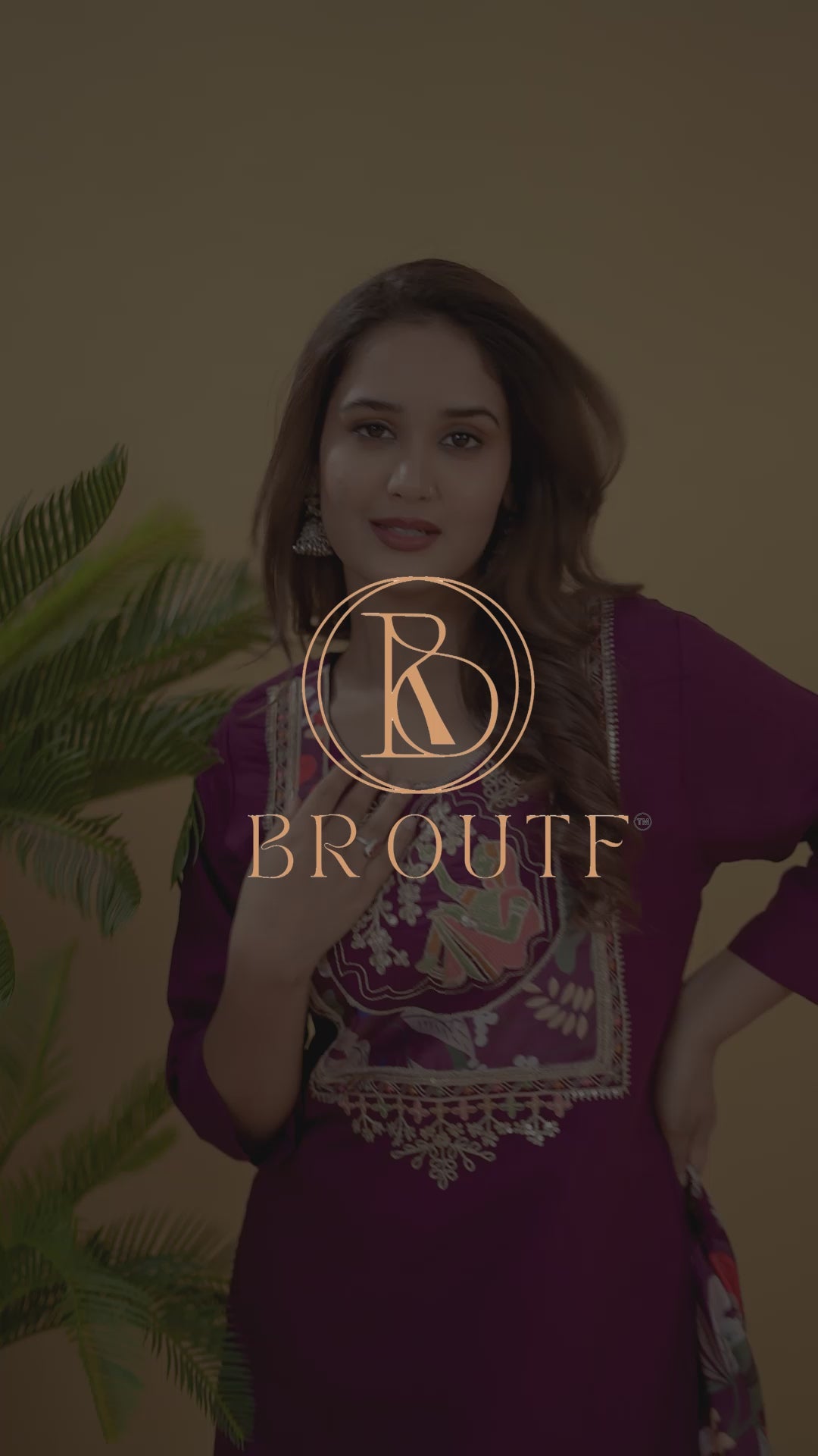 Purple Embroidered Kurta Set with Floral Print Dupatta