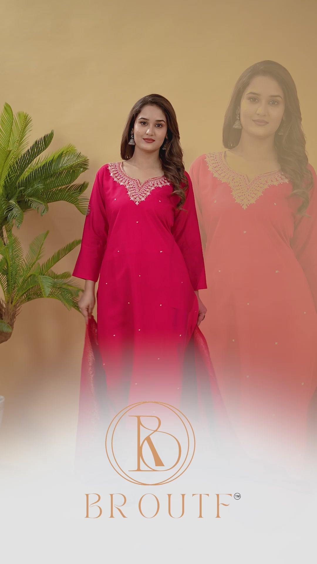 Festive Rani Pink Embroidered Kurta with Viscose Chanderi Pant and Matching Dupatta.