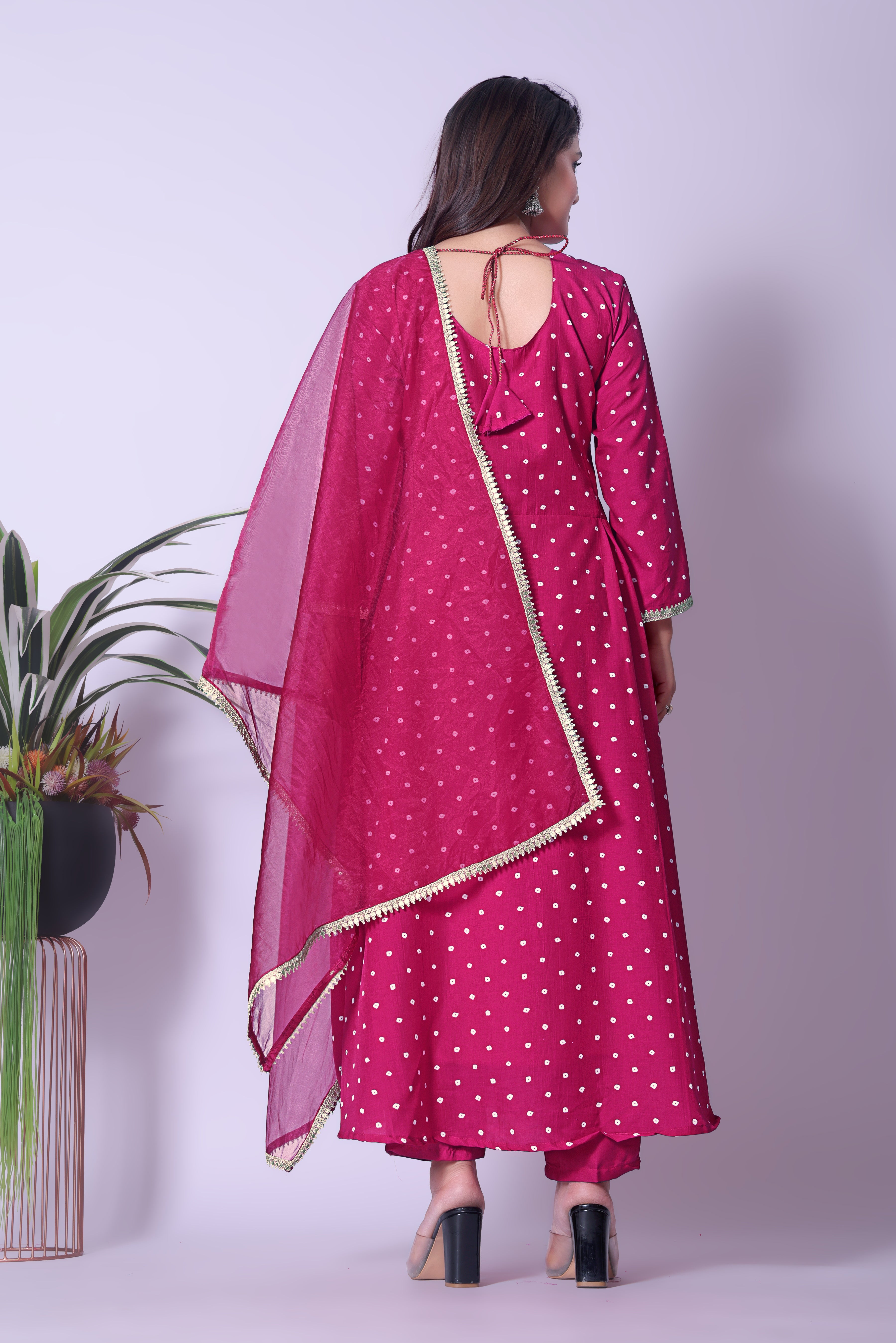 Women's Hot RedGeorgette Flared Kurta with Dupatta Set