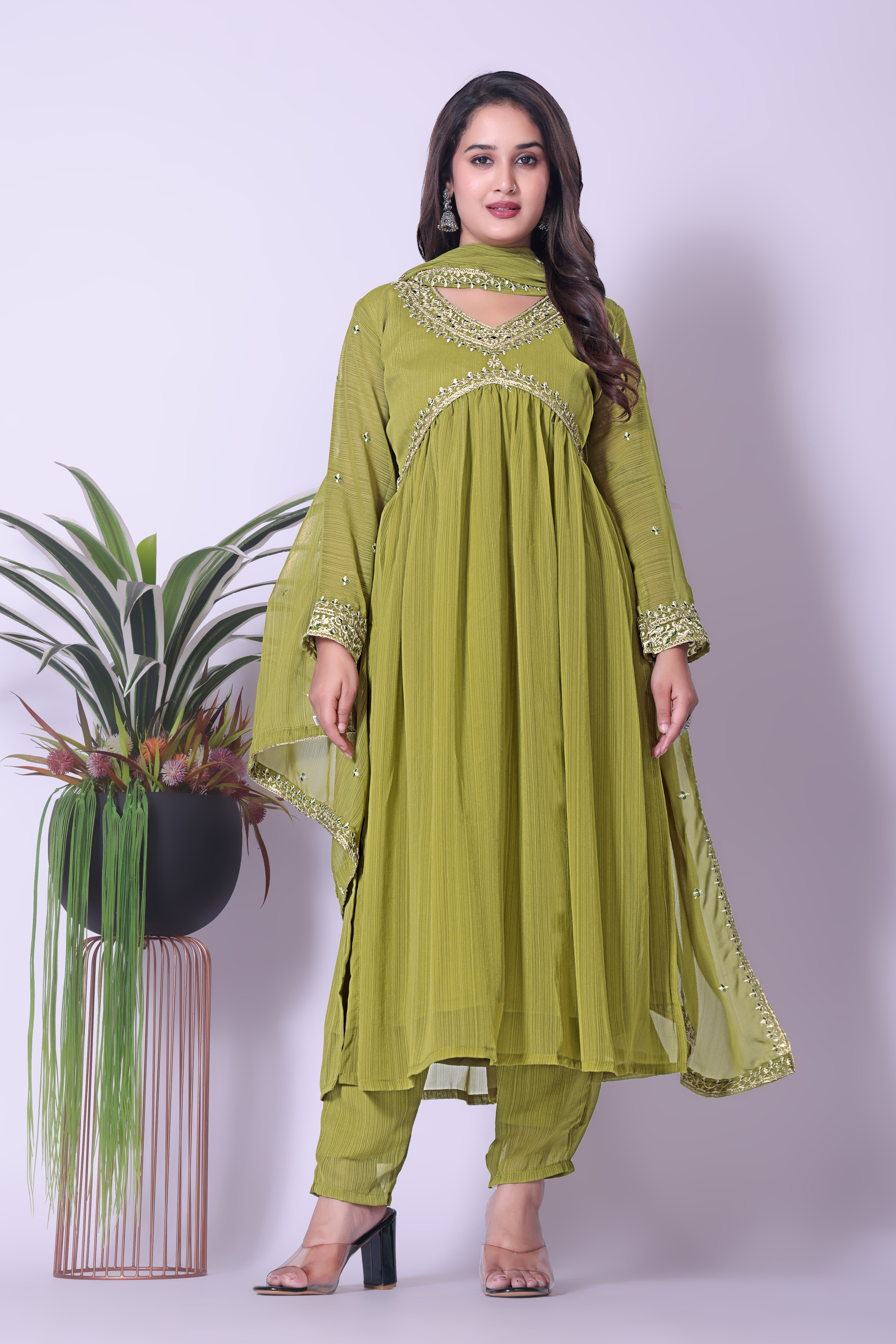 Women's Embroidered Georgette Kurta Pant Dupatta Set